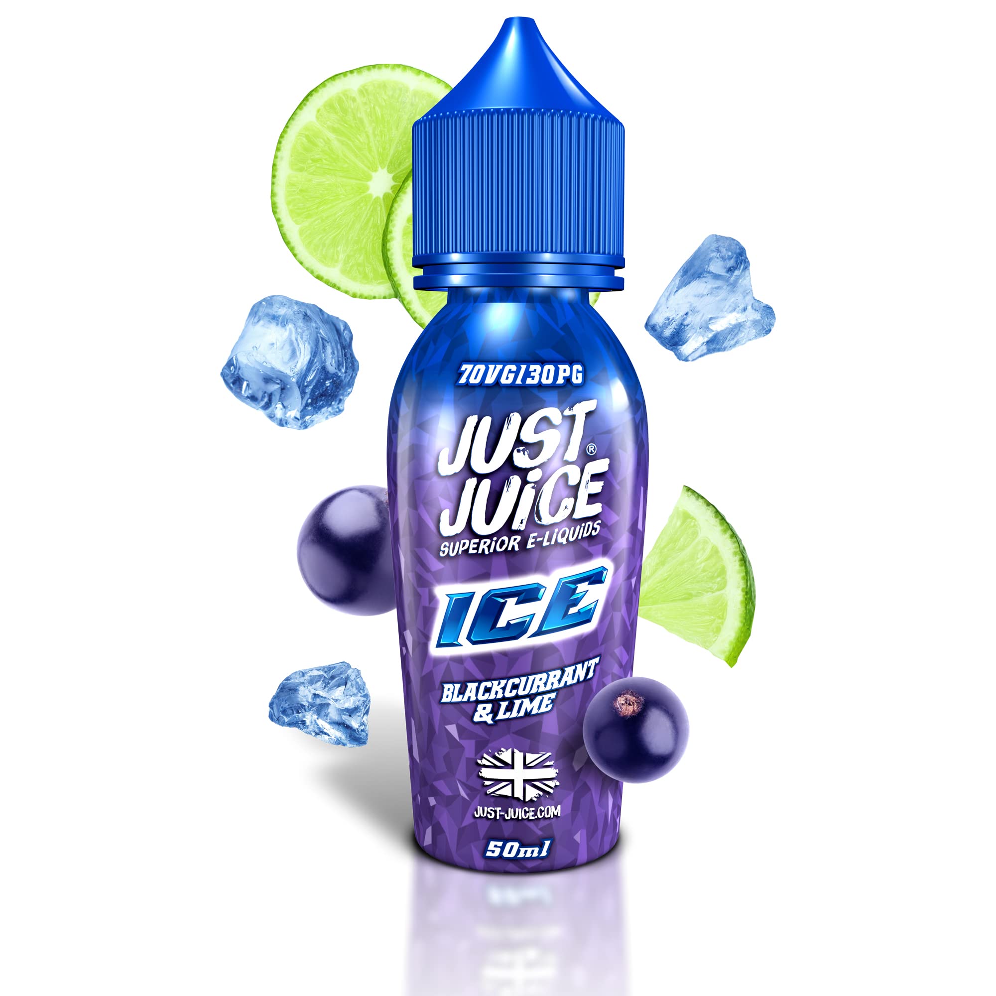 Just Juice Superior E-Liquids Menthol Vape Liquid, 50ml 0mg Shortfill Eliquid, 70/30 Vape Juice in 60ml Bottle, Space for 10ml of Nicotine Shot or Nic Salts, Fruity E Liquid Blackcurrant & Lime