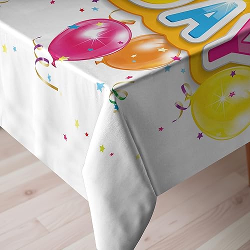 Miniatura 3 de Ambesonne Mantel rectangular de cumpleaños, palabras de feliz cumpleaños con globos vívidos, lluvia Blithesome Happy Day, comedor y cocina, 60 x 84