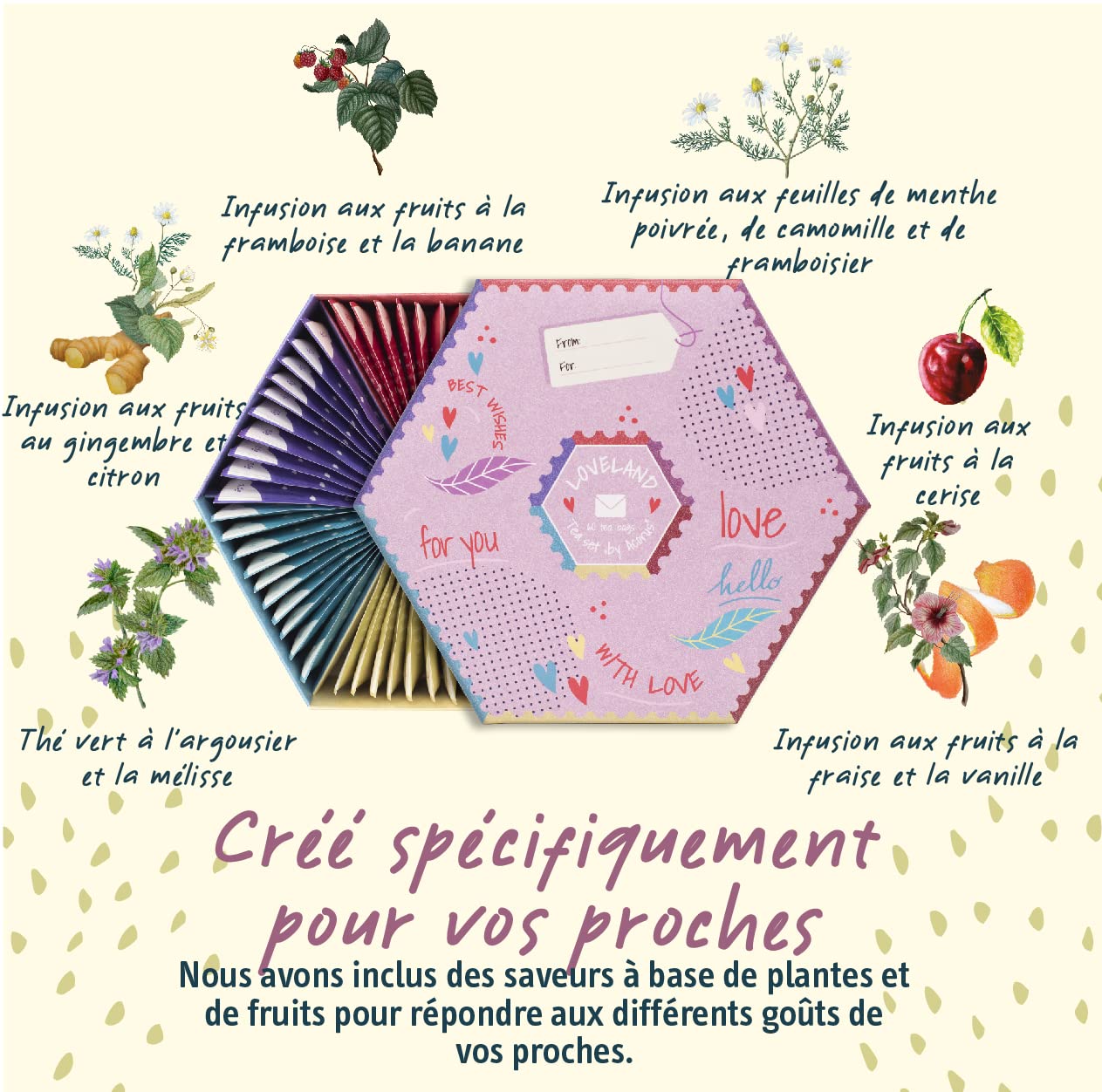 ACORUS - Loveland Assortiment Thé, Coffret Cadeau Boite a The de 6 Saveurs Naturelles Assorties, Coffret Cadeau Femme et Homme - Surprenez vos Proches, Grande Boîte de Sélection, 60 Sachet de Thé