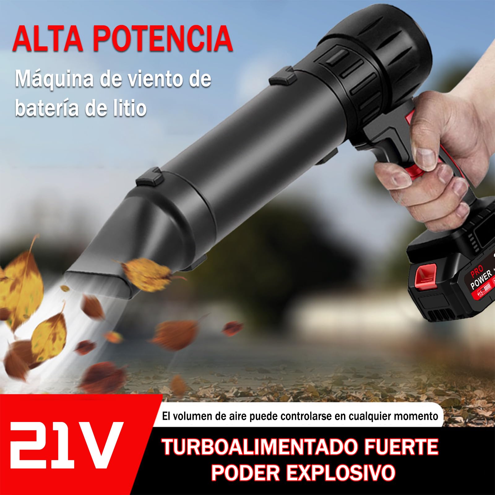Soplador de Aire Potente 800W, 35000RPM Soplador de Hojas Inalambrico con 1300mAh Bateria, para Jardín, Coche, Patio, Nieve