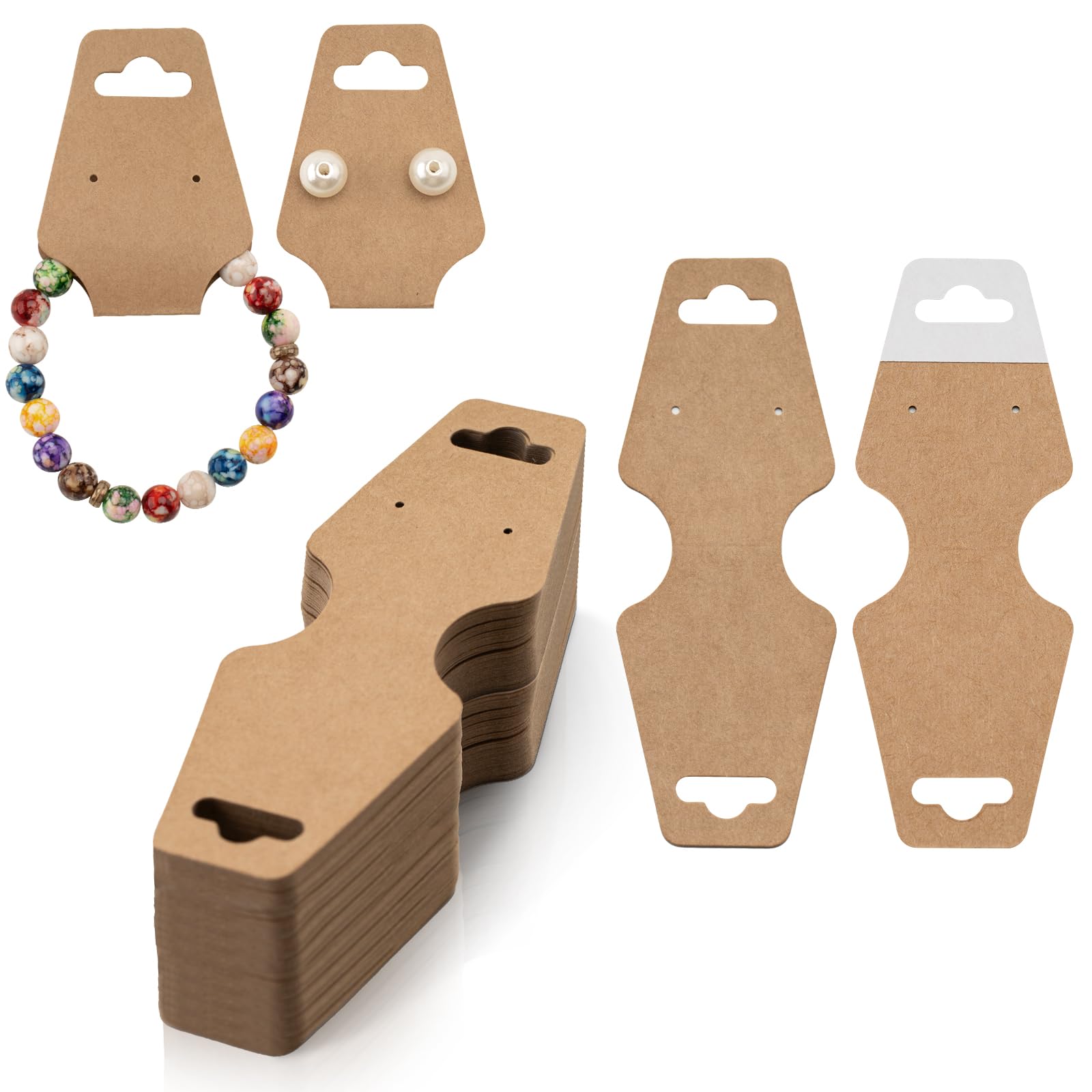 joycraft 100Pcs Bracelet Display Cards, 4.7x1.7Inch Self-Adhesive Necklace Display Cards, Earring Paper Holder Tags, Brown Jewelry Packaging Tags for Earring Bracelets Jewelry Scrunchies Keychain
