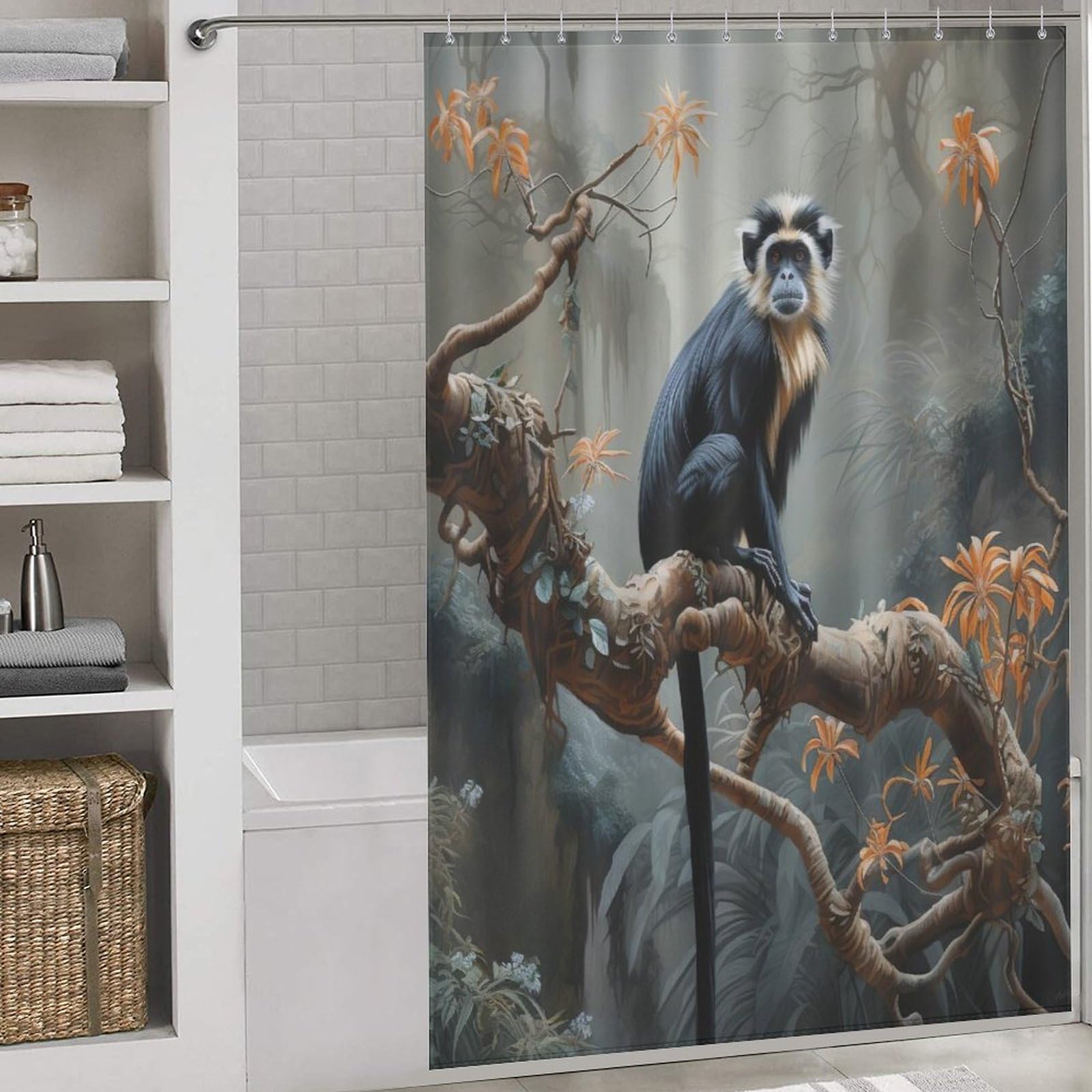 Rideau de douche pour salle de bains singe tissu polyester 152x183