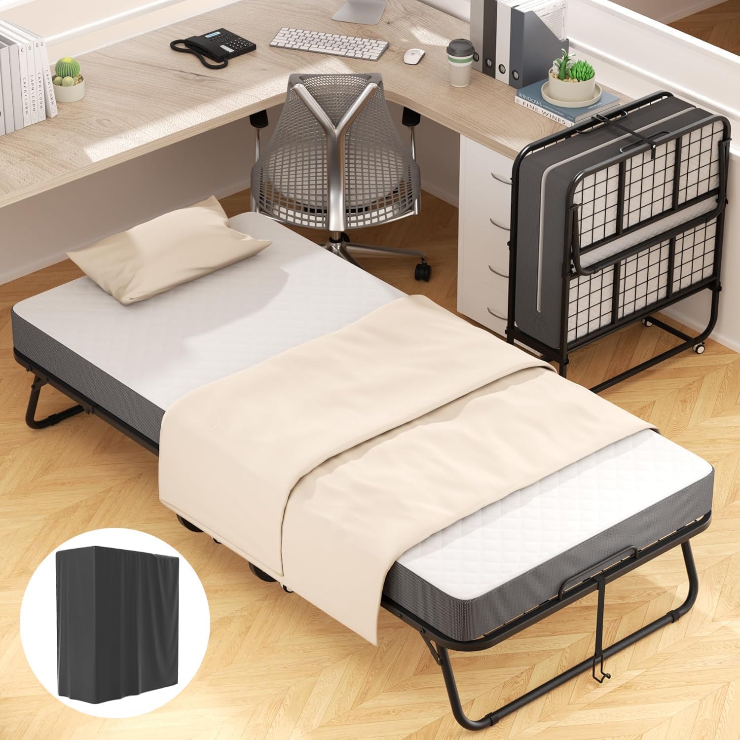 Incbruce 75"x 38" Twin Size Folding Bed with 5" Memory Foam Mattress & Metal Frame, Space-Saving Foldable Guest Bed for Small Apartments, Dorms, Office, Indoor Use