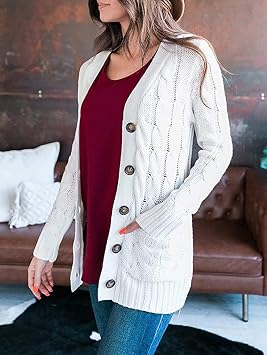 Easygou Womens Button Cardigan Sweater Coat Cable Chunky Knit Oversized Sweater Soft Long Sleeve Open Front Slouchy Pocket Outwear Coat