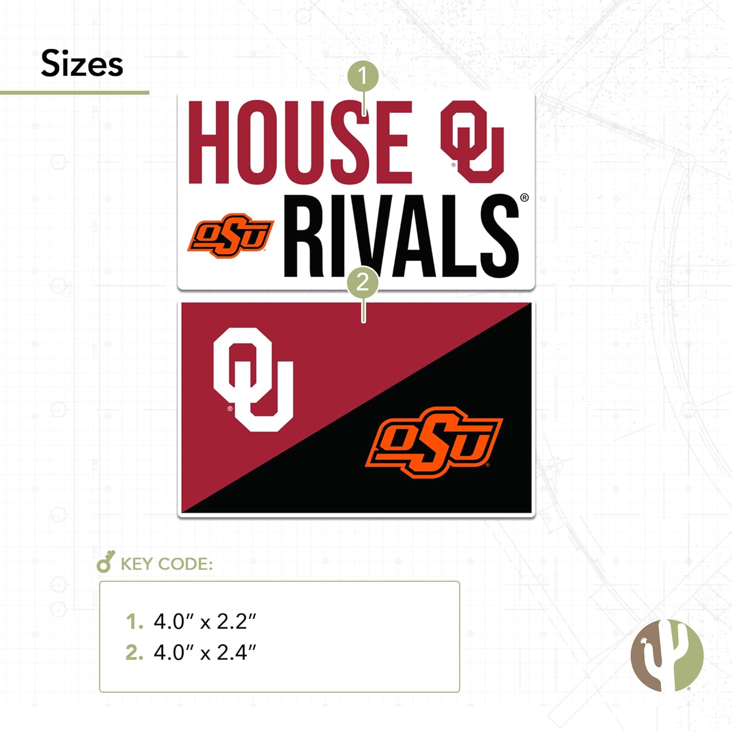 Desert Cactus University of Oklahoma and Oklahoma State University Sticker OU Sooners OSU Cowboys Vinyl Decal Laptop Bottle Car Scrapbook (House Rival - 4in A)