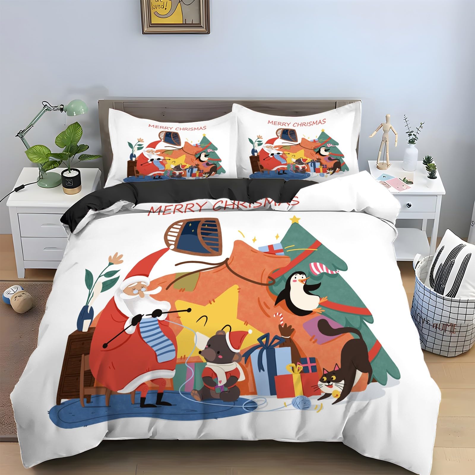 Housse de couette 160x200 Père Noël pour lit double douillet