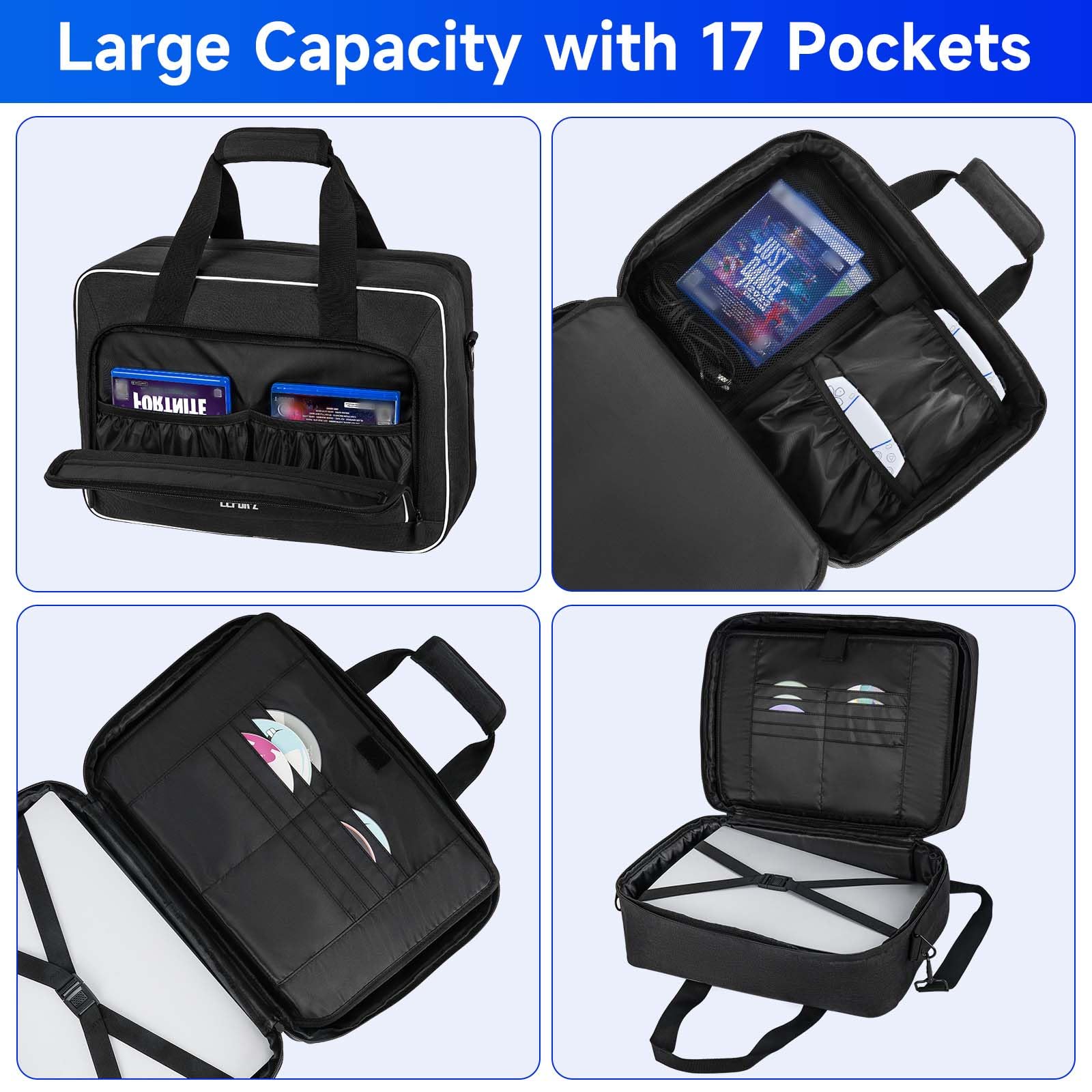 LEFOR·Z Custodia da trasporto compatibile con PS5/PS5 Pro/PS4, borsa da viaggio con imbottitura spessa, compatibile con Playstation 5/PS5 Digital Edition, controller, dischi di gioco, caricabatterie e