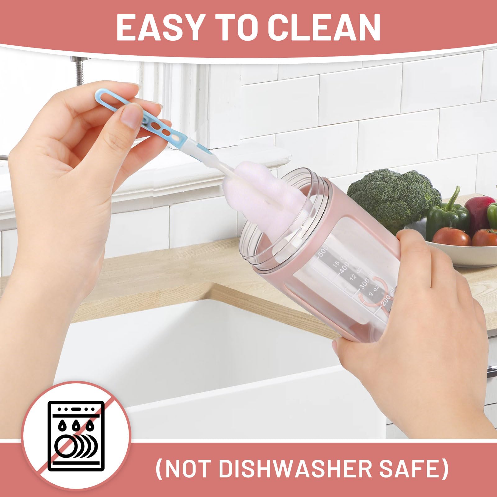Shaker elettrico 650ML,Frullatore di proteine automatico con Portapolvere e Spazzola,Ricaricabile USB-C,Bottiglia per shaker per proteine per Frullati Proteici e Frappè Cremosi,BPA Free,Rosa