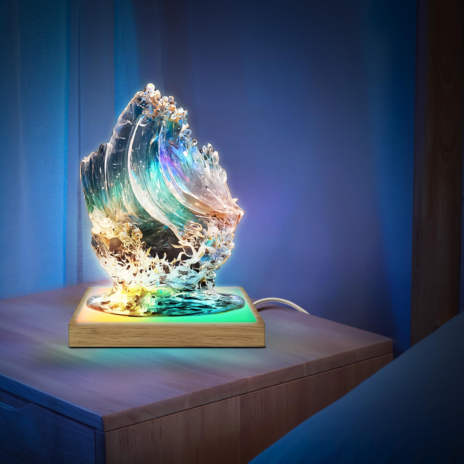 Base per display in cristallo regolabile in luminosità per vetro artistico, supporto in legno con luce notturna dimmerabile a 3 colori, base rettangolare a LED per luce artistica in cristallo 3D