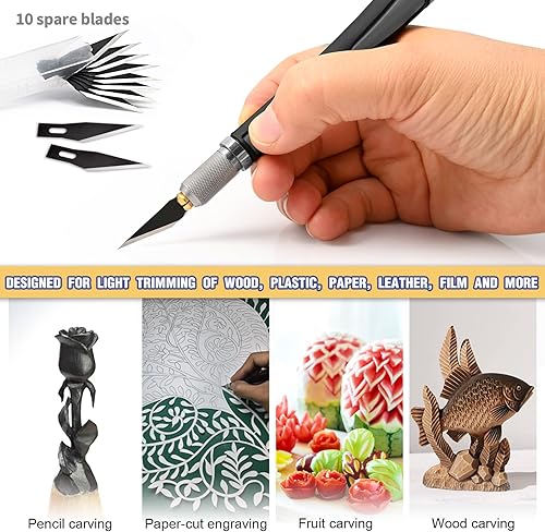 Miniatura 4 de NEWISHTOOL Juego de cuchillos de precisión para manualidades con 10 cuchillas de afeitar negras para arte, cortador de utilidad para manualidades de