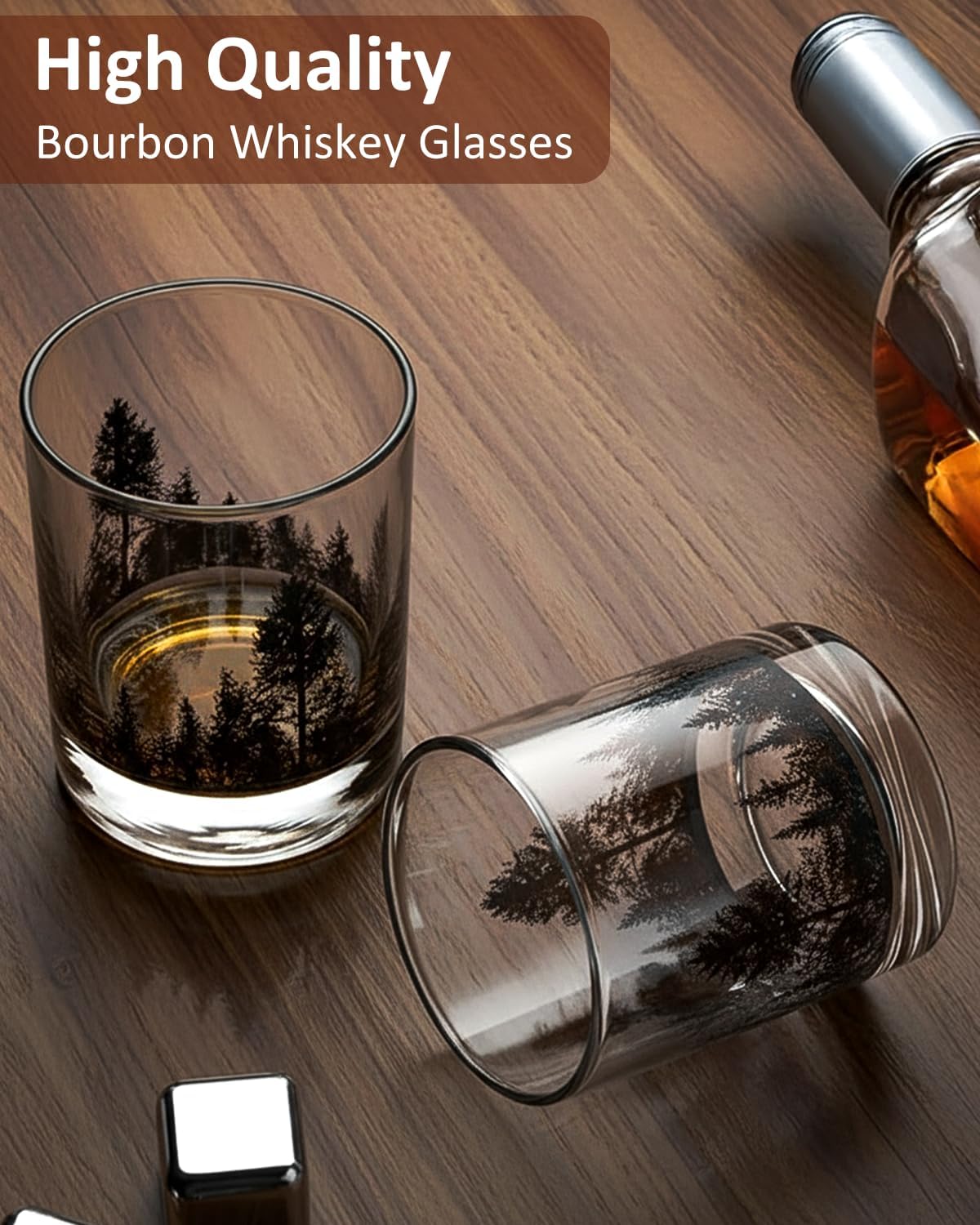 TOOWELL Whiskey Glasses Set of 2 - Retirement Gifts for Men Woman, 11OZ Bourbon Glass Old Fashioned Handmade, 40th 50th 60th Birthday Gifts for Him Dad Anniversary Valentines Party Decorations - Image 6