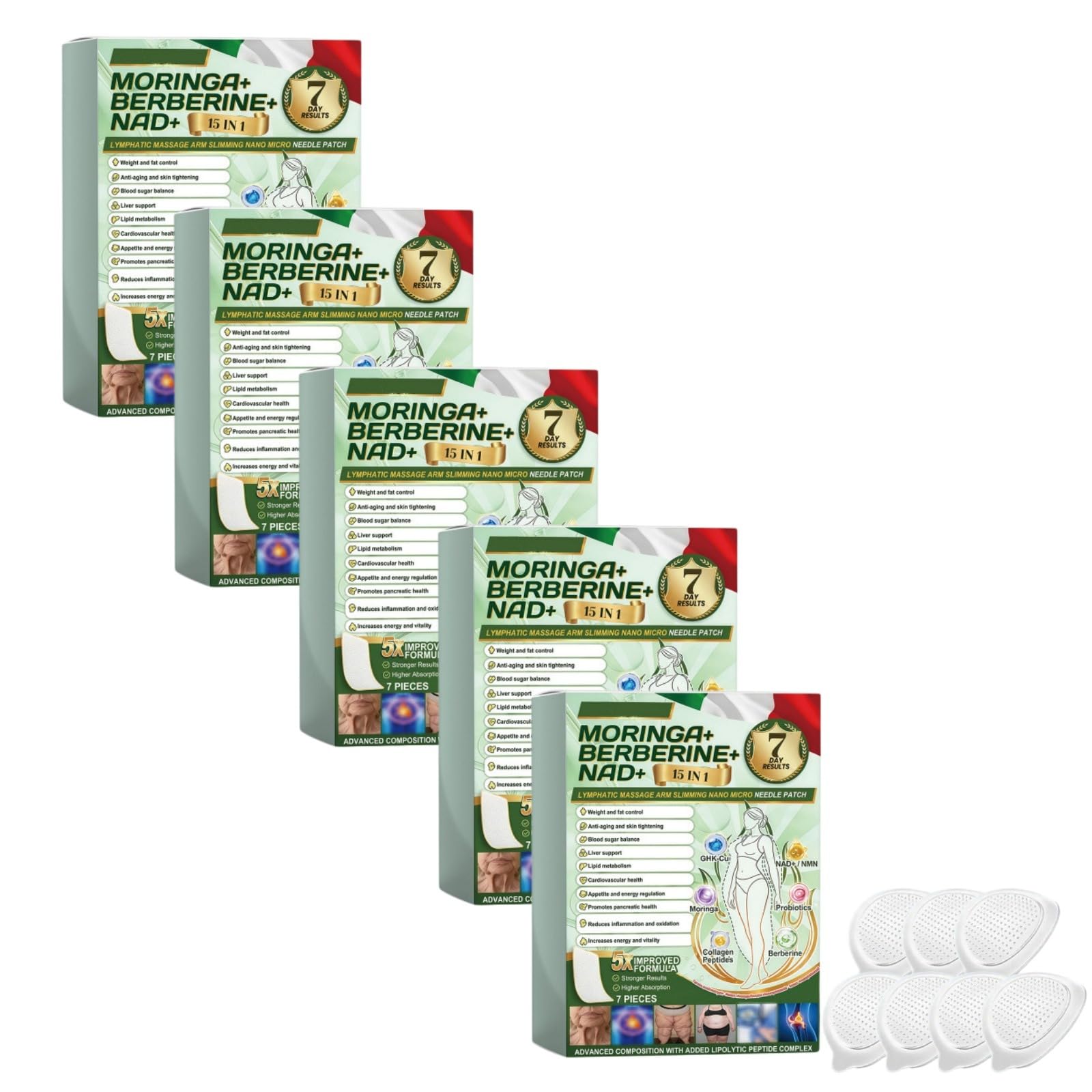 Moringa x Berberine Patch 15 in 1 Nano Microneedle Dimagrante Ingredienti Naturali, Facile da applicare, Invisibile sotto i vestiti, Ideale per Uomo e Donna