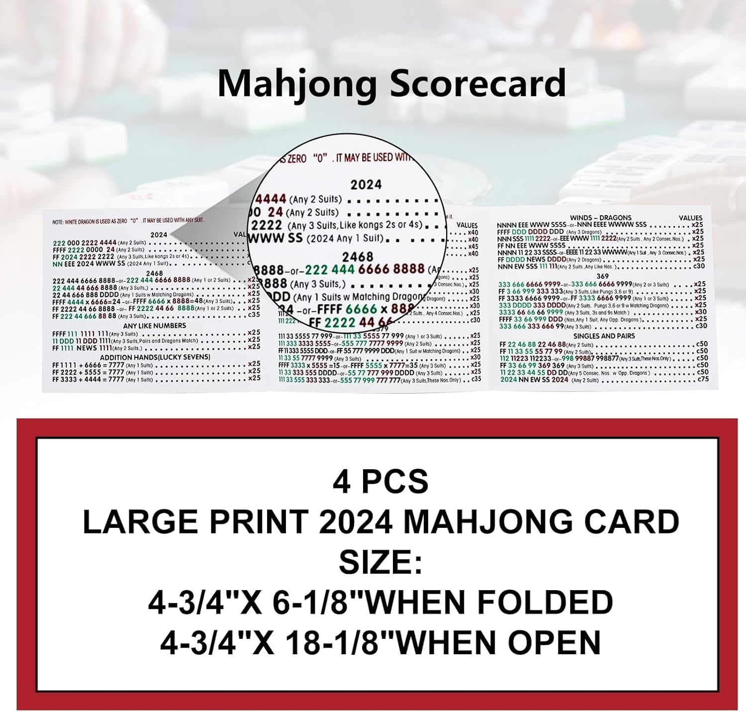2024 국립 마작 카드 공식 규칙 및 핸드 크래드 - 대형 - 4개