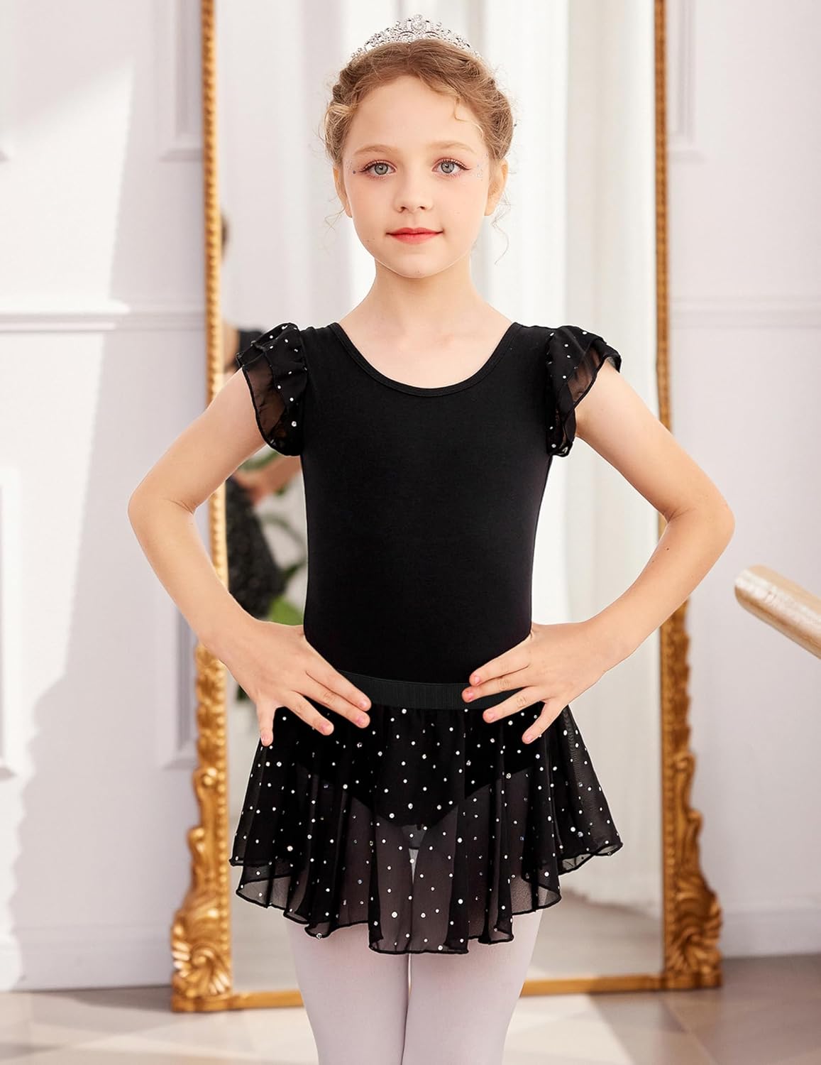 Zaclotre Ballet Leotards for Girls Toddler Ruffle Sleeve Crisscross Back Dance Dress Outfit with Removable Skirt Combo - Image 2