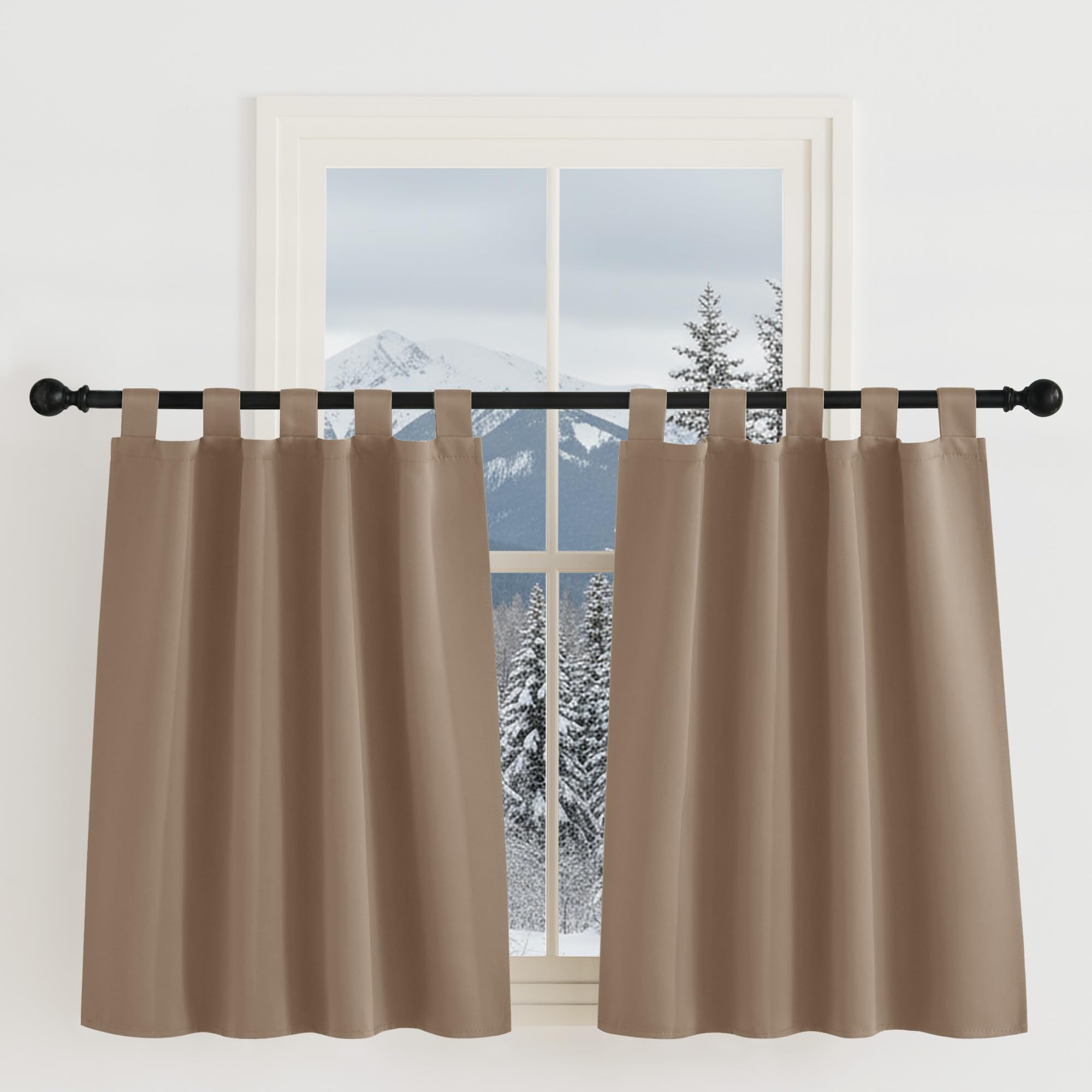KGORGE Cortinas Opacas Cortas para Ventanas 2 Piezas, Curtains Blackout Termicas Aislantes con Trabillas,90x90cm,Moca Global Recycled Standard Global Recycled Standard OEKO-TEX STANDARD 100 Global Recycled Standard