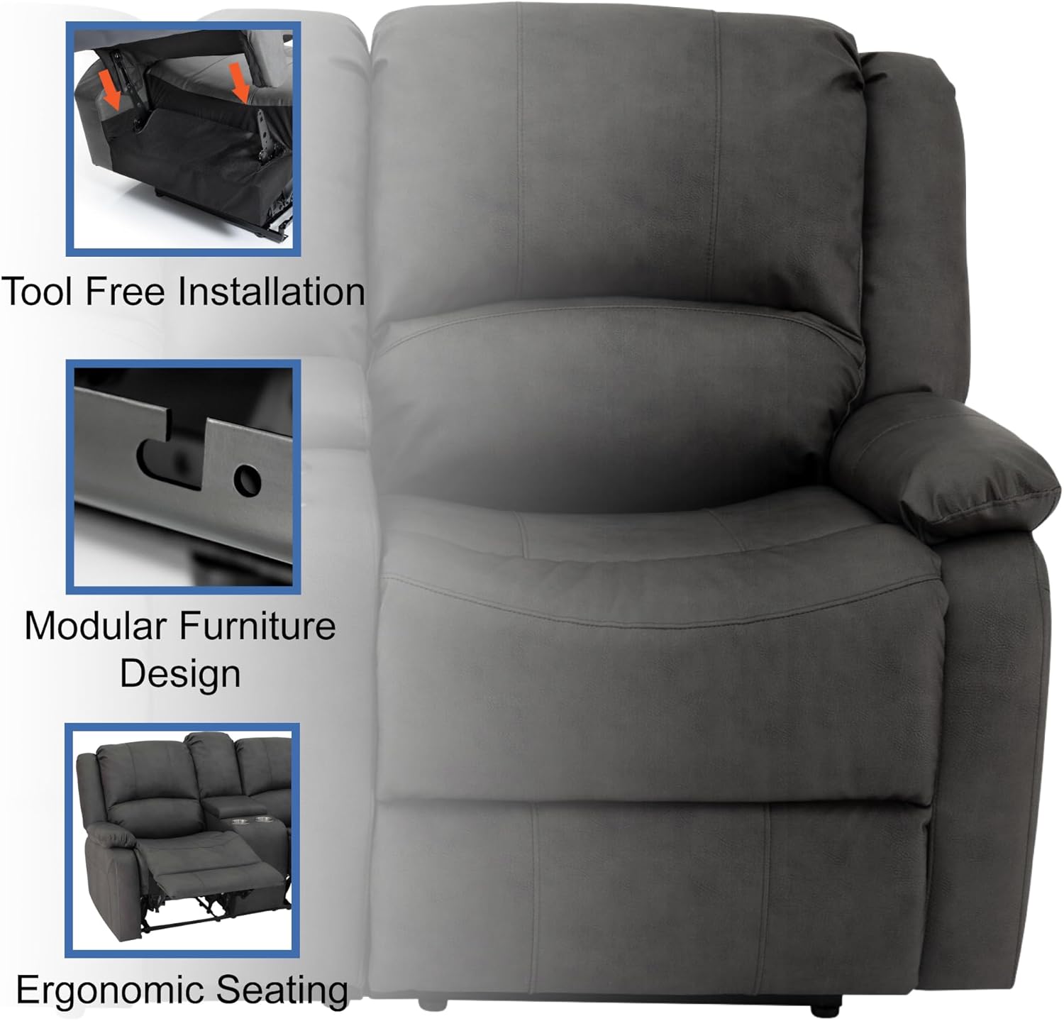 RecPro Charles 70" Double Recliner RV Sofa | Zero Wall Loveseat for Camper | Wall Hugger Couch | Fifth Wheel Theater Seating | Upgraded 2023 Fabric (Gunmetal)
