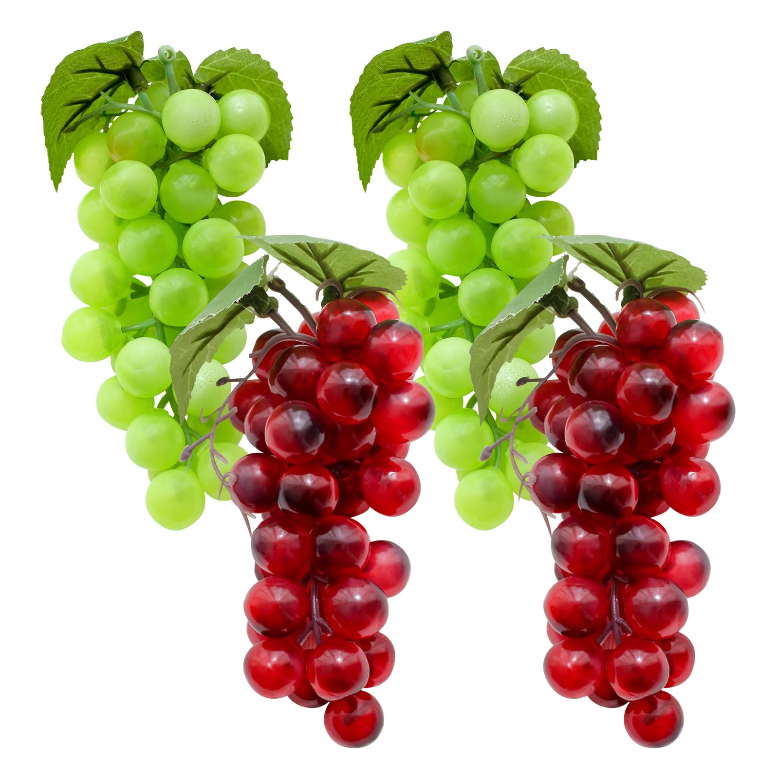 Laiiqi 4 Pack Fake Grapes, Realistic Red & Green Artificial Grape Bunch, 15cm/5.9in, Lifelike Plastic Fruits for Home Decor, Wedding, Kitchen, Garden