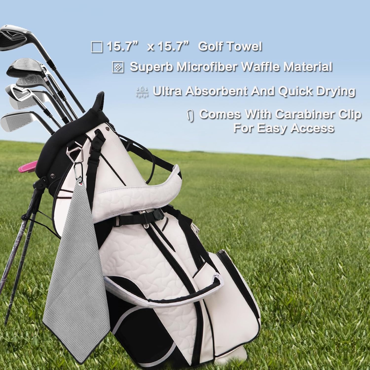 FINGER TEN Golf Towels Bulk for Golf Bags Men Women with Clip 16'' x 16'' Value 30 Pack, Microfiber Fabric Golf Towel for Mini Golf Tournament Fitness Yoga Hiking Camping (Black&Blue&Gray)