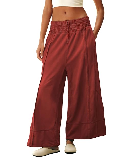 Tanming Womens Wide Leg Pants Casual Elastic High Waisted Palazzo Pant Loose Cotton Sweatpants with Pockets