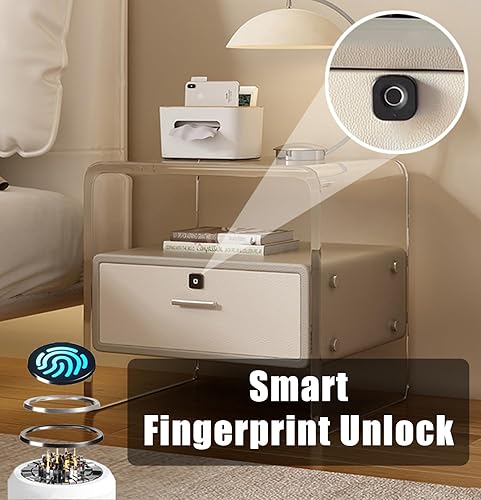 Miniatura 3 de TBQATNTS Mesita de noche inteligente de acrílico con bloqueo de huellas dactilares, Mesita de noche acrílica, Mesita de noche moderna minimalista,