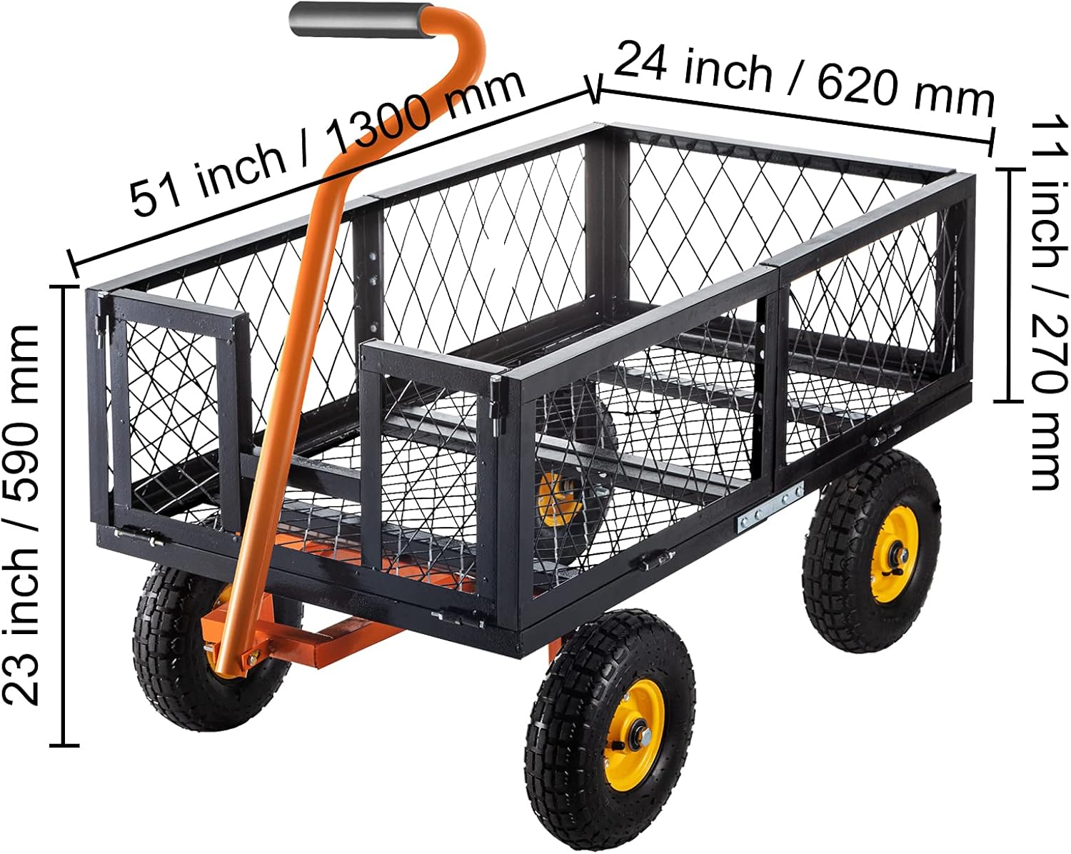 BestEquip Steel Garden Cart, 1000lbs Capacity Garden Cart, 51'' L x 24'' W x 11'' H Steel Utility Wagon, Outdoor Lawn Wagon w/ Removable Sides, 10'' Pneumatic Tires, Adjustable Handle, Black : Patio, Lawn & Garden