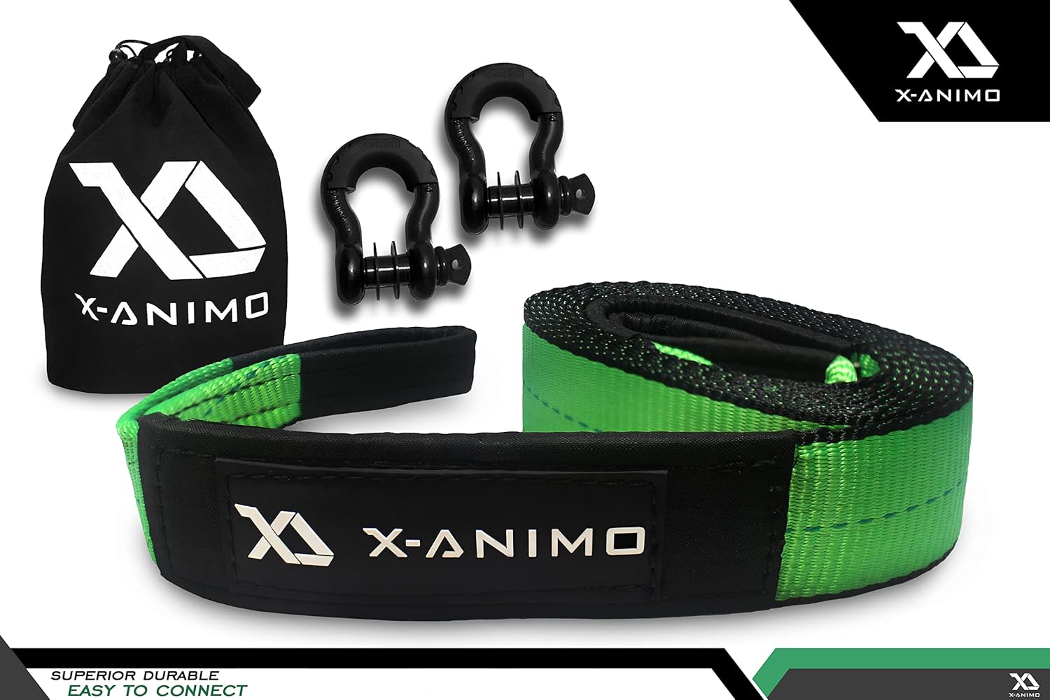 X-ANIMO Tow Strap Recovery Strap Offroad Recovery kit 3 in x 30 ft 30,000 lb Tow Rope & 3/4 in D Ring Shackles & Storage Bag. Tow Straps Heavy Duty with Hooks Offroad Accessories 4x4 Snatch Strap : Automotive