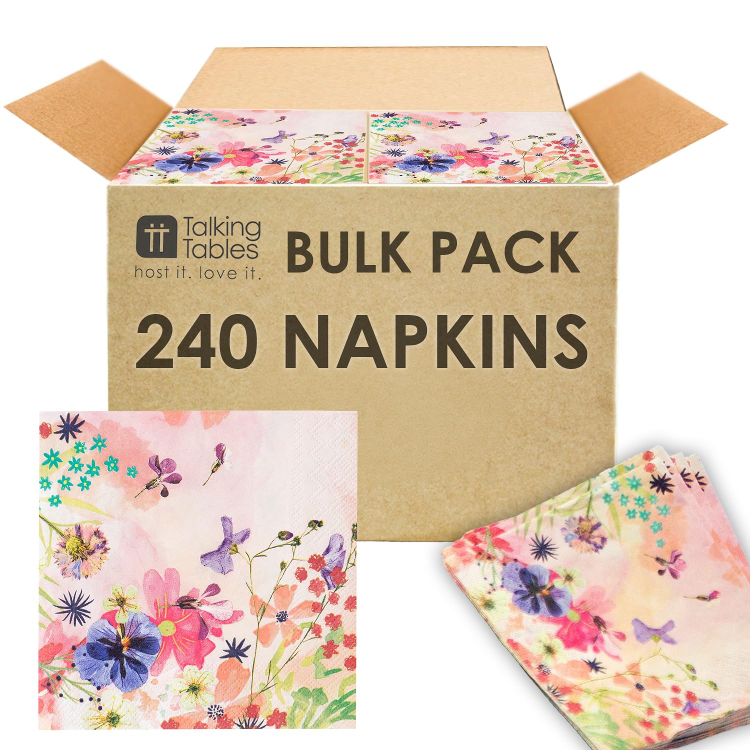 Talking Tables 240 x Pink Floral Cocktail Napkins, Quality Disposable Pretty Serviettes, Table Afternoon Tea Party Decorations Mother's Day, Birthday, Wedding Bridal or Baby Shower 3ply 5.5’