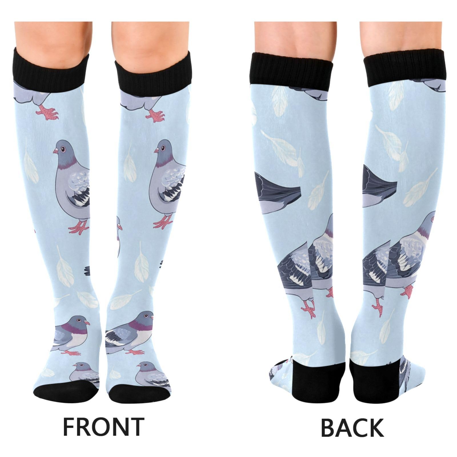 BOESI Doodle Dove and Feathers Compression Socks, Women's and Men's Knee High Running Socks for Sports
