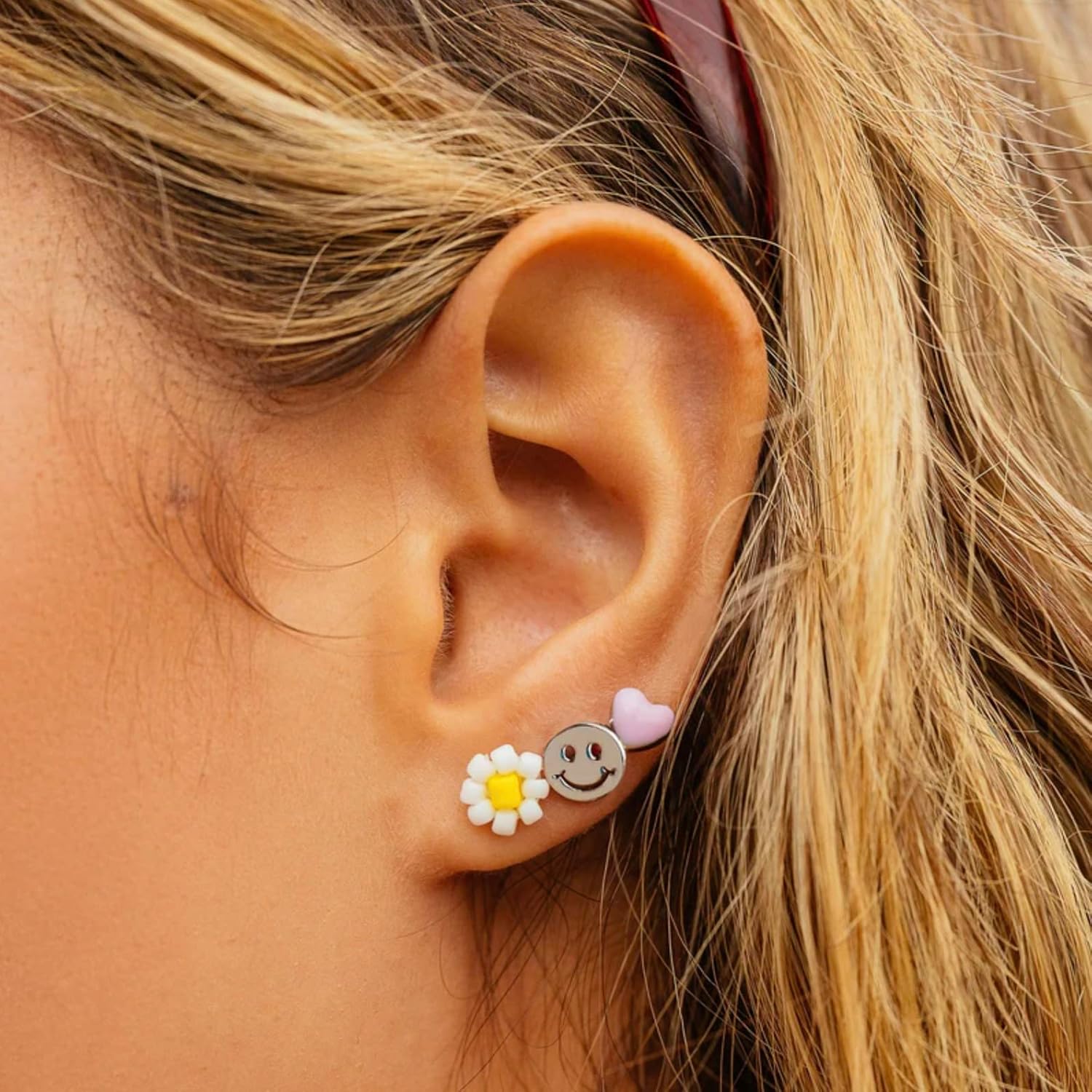 Pura Vida Silver Plated Kaleidoscope Stud Earring Set - Sterling Silver Posts, Stylish Designs - 6 Pieces