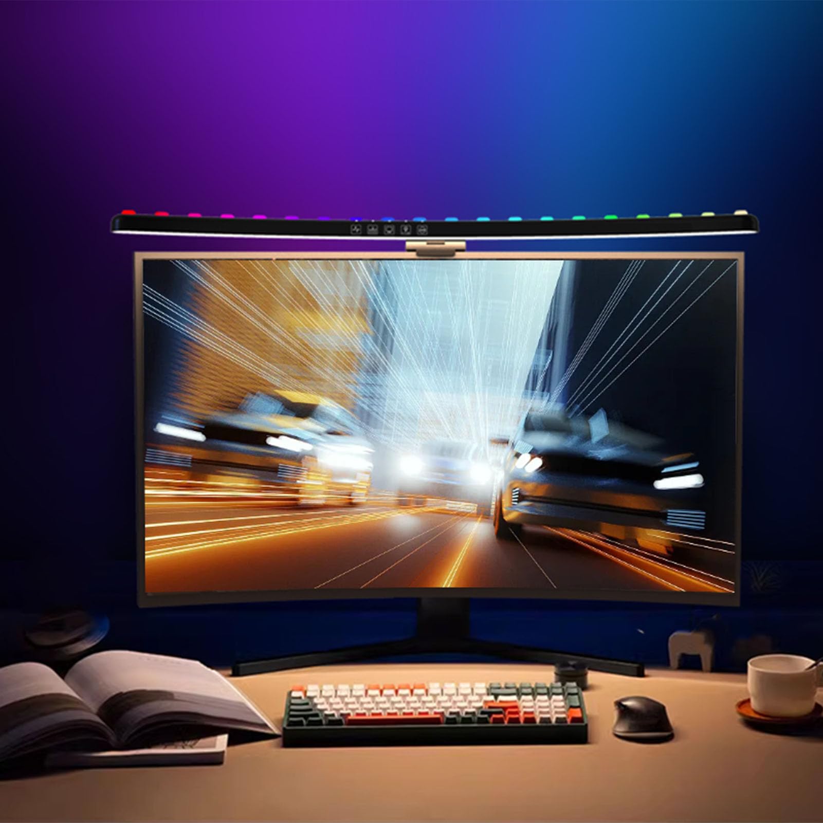 Barre Lumineuse de Moniteur Incurvée avec Rétroéclairage RVB, Barre Lumineuse LED pour la Lecture, Barre Lumineuse de Moniteur RVB 2 en 1, Double Source de Lumière, Rythme