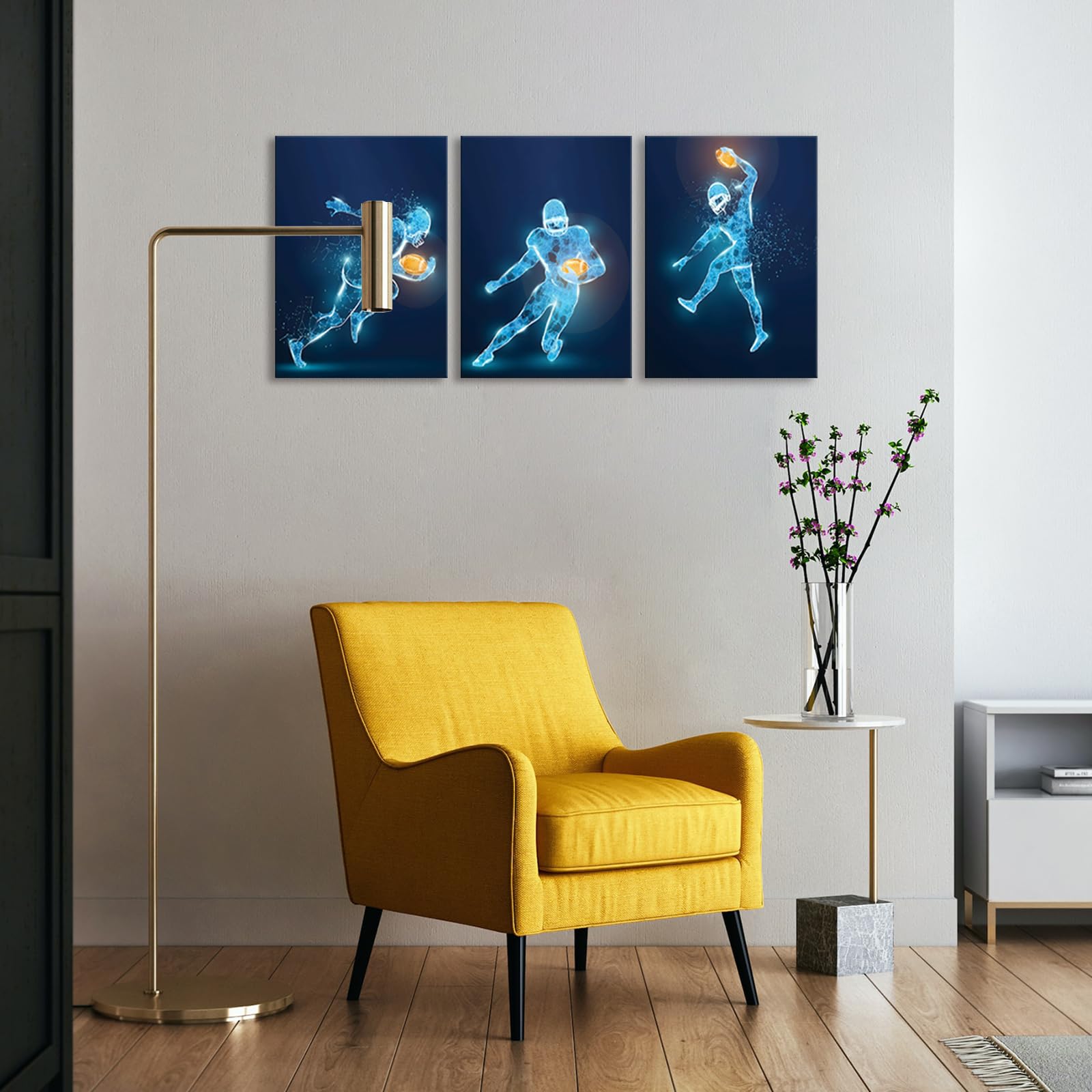 Set di 3 stampe artistiche da parete a raggi X, con cornice, poster con foto di calcio, stampe artistiche da parete su tela, decorazione per la stanza dello sport, per uomini, bambini, adolescenti,