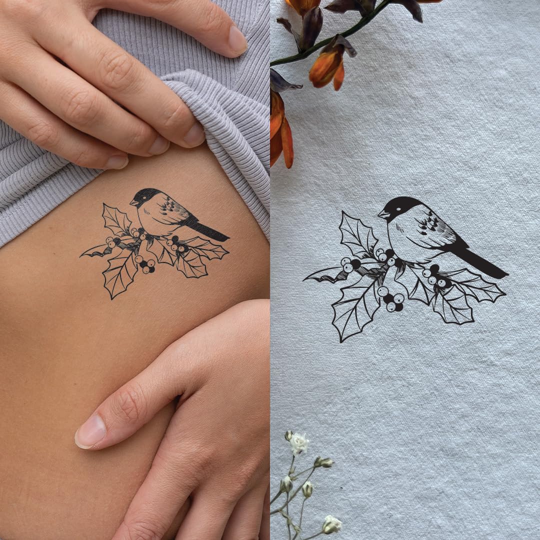 Inkster Tattoo - Stechpalme und Fink vegane & wasserfeste Temporre Tattoos  fr Erwachsene - EU-Kosmetikzertifizierte Farbe - revolutionres 2 Wochen  Tattoo | Premium Klebetattoos : Amazon.de: Fashion
