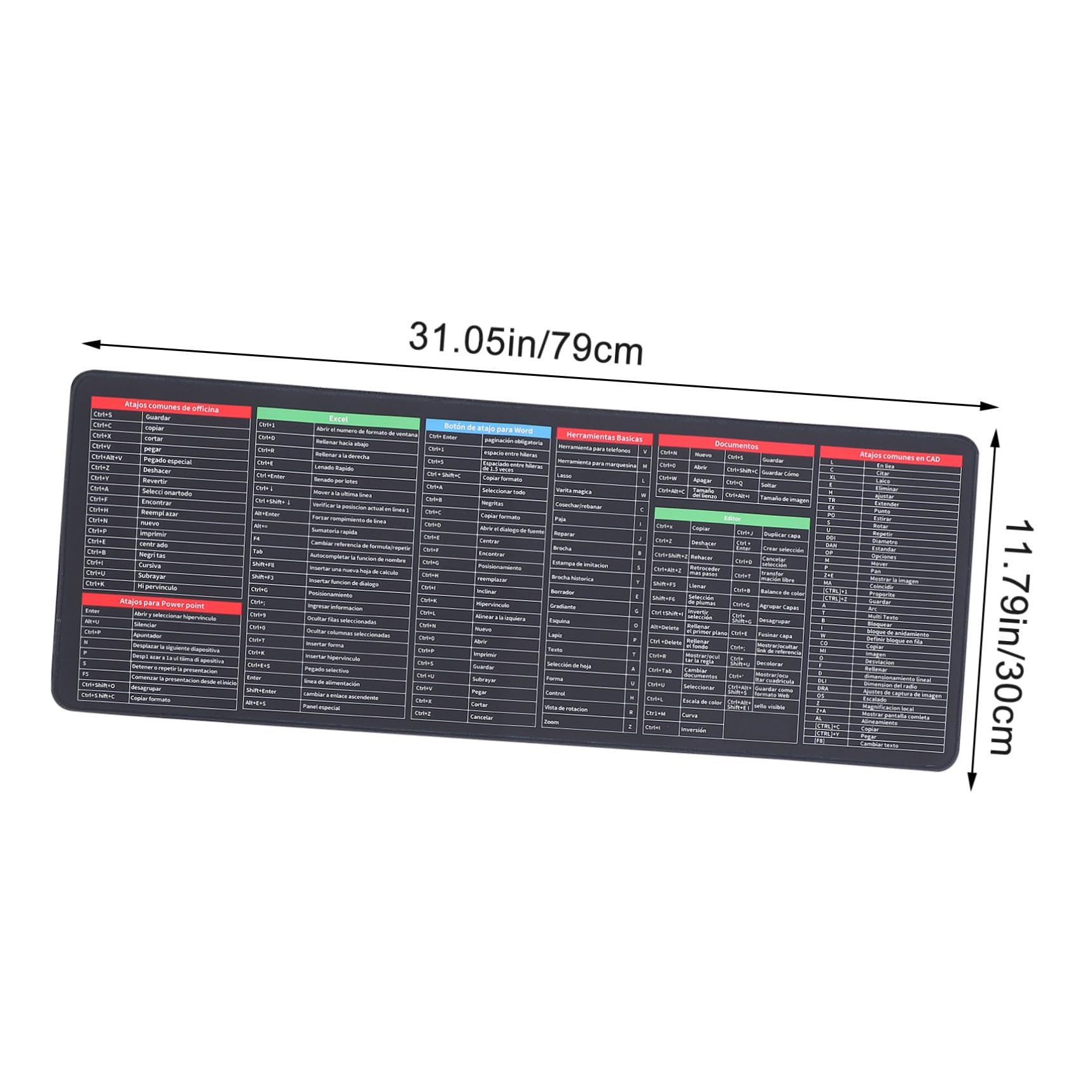 MAGICLULU Mauspad mit Tastenkombinationen 300x800x3mm Gummi Stoff | Excel Spickzettel, Multifunktional und Stabil Platziert, für Arbeit und Spiel, Großes Desktop Pad