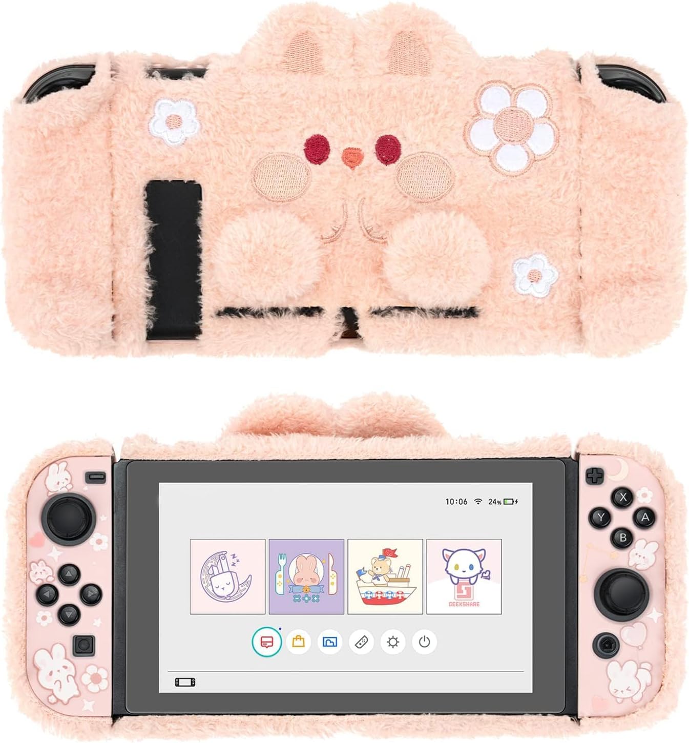 Cute Plush Protective Case Cover Compatible with Switch and Game Console- Shock-Absorption and Anti-Scratch - Plush Bunny
