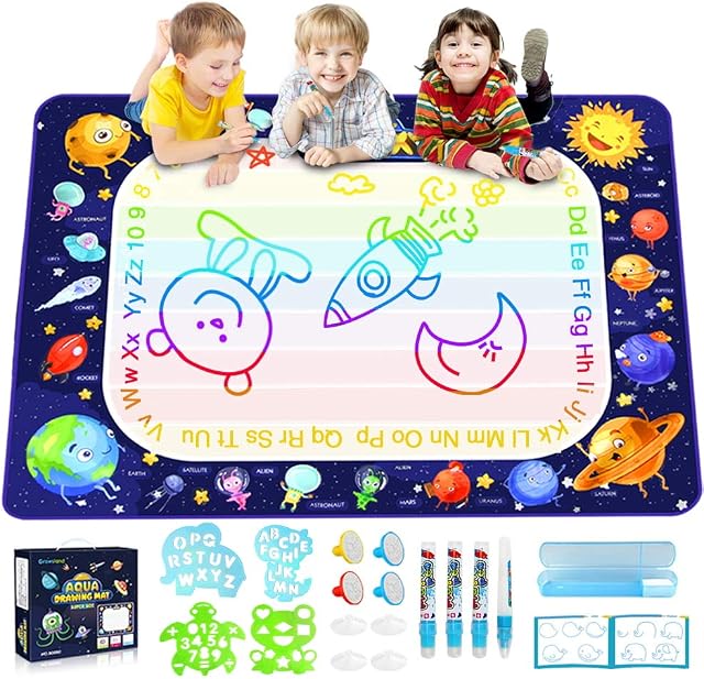 Water Drawing Doodle Mat, Kids Toys Large 100 x 70CM Acqua Painting Mat Magic Colouring Game Educational Learning Toys Age 2-8 Year Old Toddlers Boys Girls Birthday Xms Gift Present Stocking Fillers