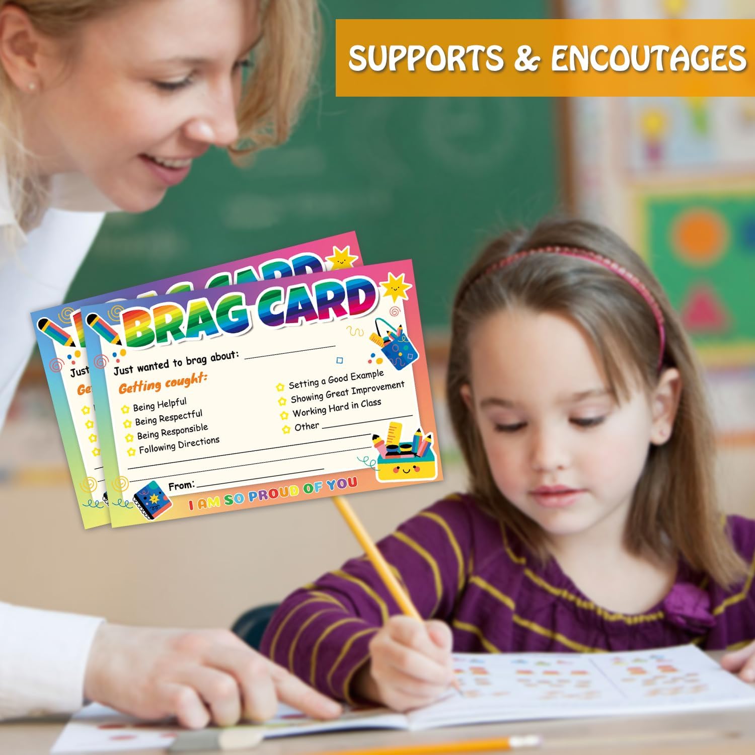 50Pcs Brag Cards Teacher Mail Notes Postcards to Parents Classroom Incentives For Positive Behavior Management image 5