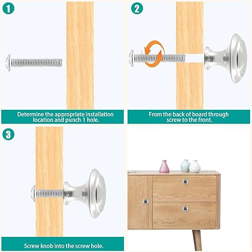 Miniatura 5 de 20 pomos redondos para gabinete, pomos plateados de 1 pulgada para cajones, pomos modernos de zinc para armario, armario, puerta