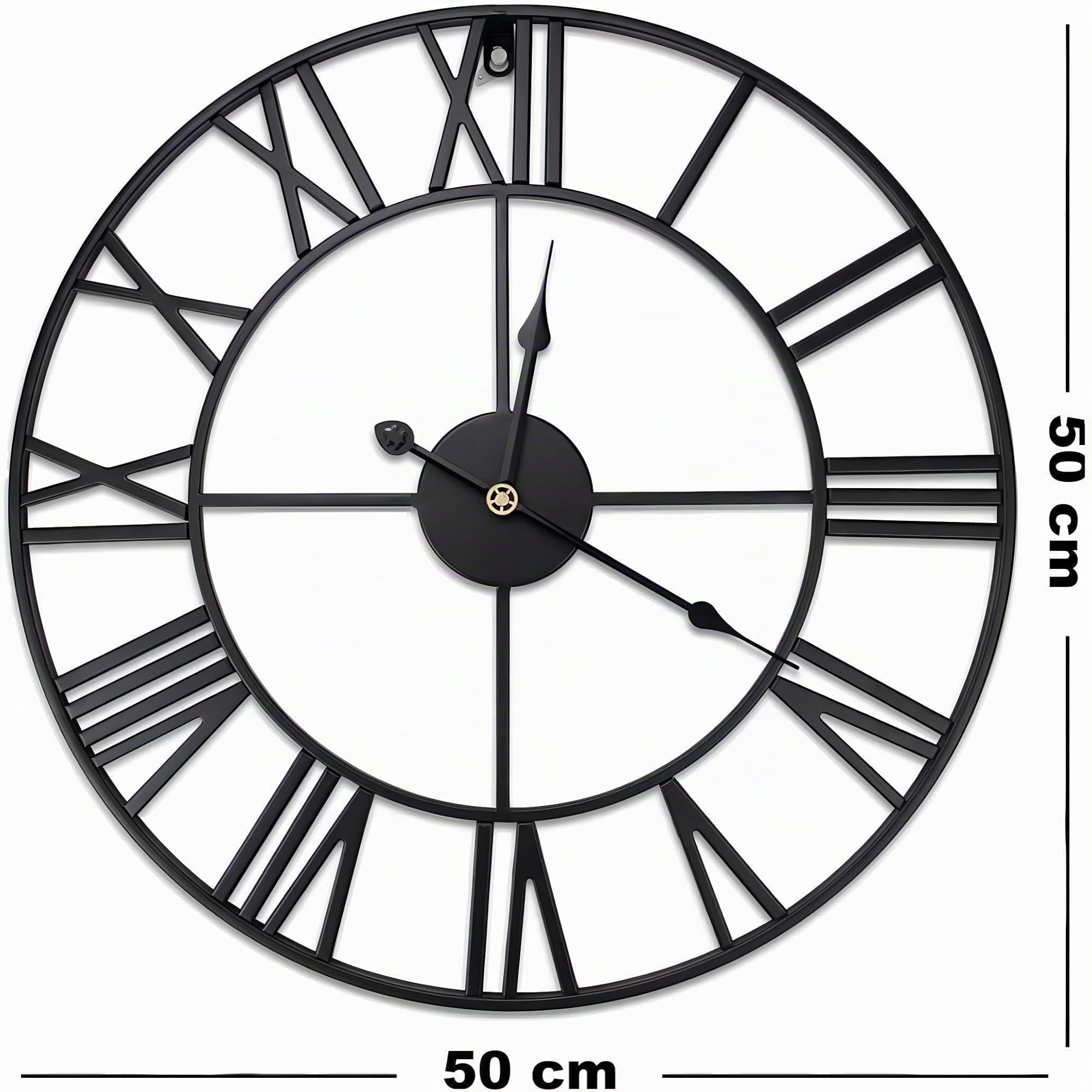 GUDEMAY Horloge Murale Design Moderne Vintage 50 cm Silencieuse Métal Chiffres Romains Noir
