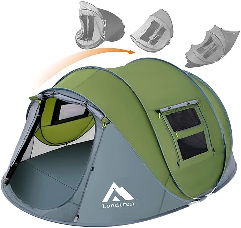 4 Person Easy Pop Up Tent Waterproof Automatic Setup 2 Doors-Instant Family Tent…