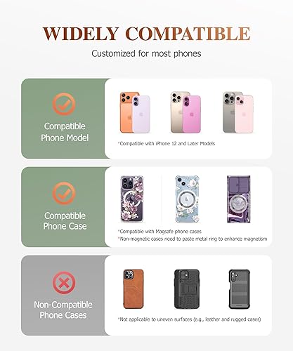 Miniatura 5 de GVIEWIN Soporte Magnético para Anillo de Teléfono, Compatible con MagSafe Agarre de Teléfono con Soporte Ajustable, Soporte Magnético de Anillo de