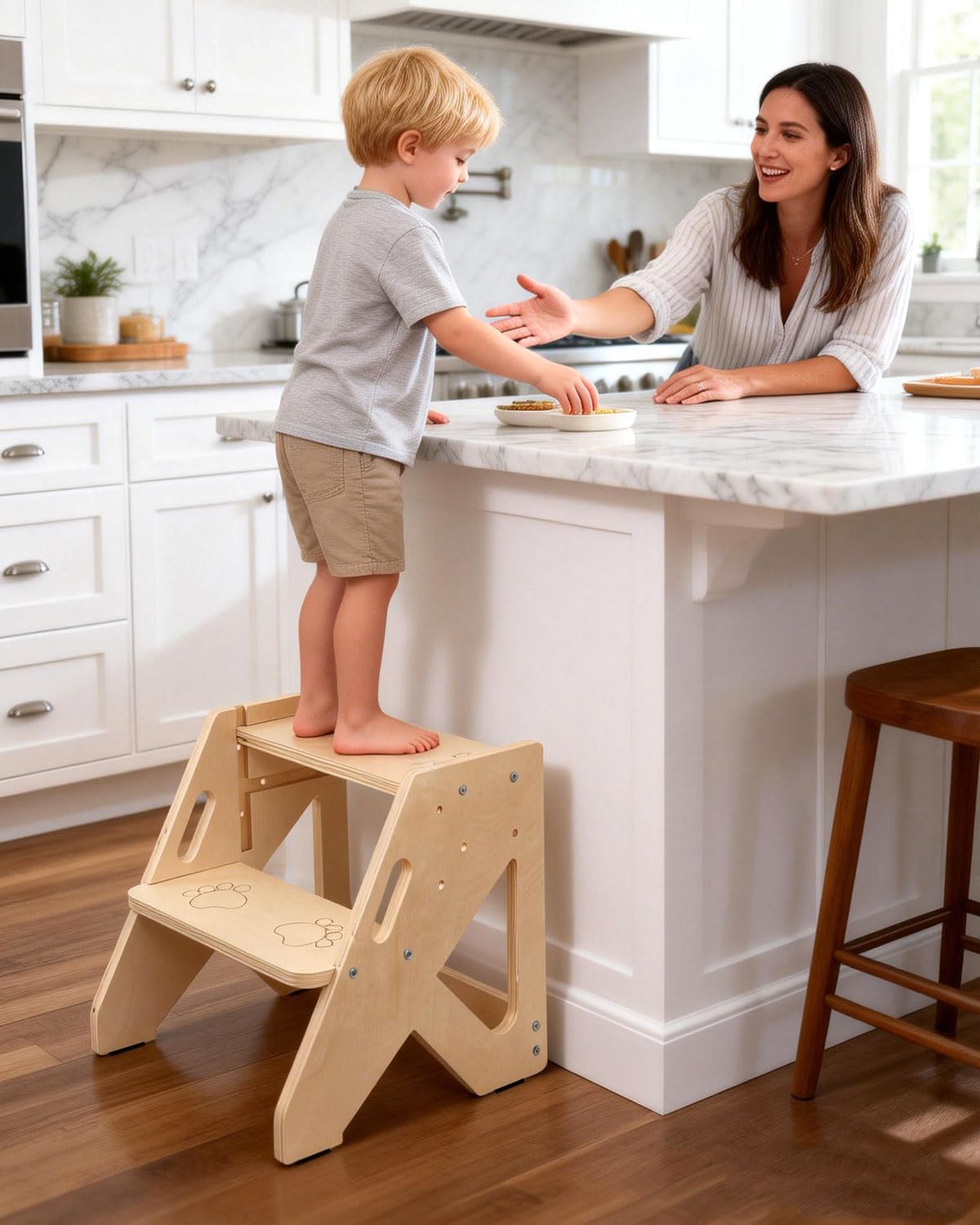 Toddler Step Stool, 2-Step Wooden Stool for Kids with Handles, Non-Slip Potty Training Seat for Bathroom Sink, Kitchen & Bedroom Sink, Kitchen Helper Childs Step Stool