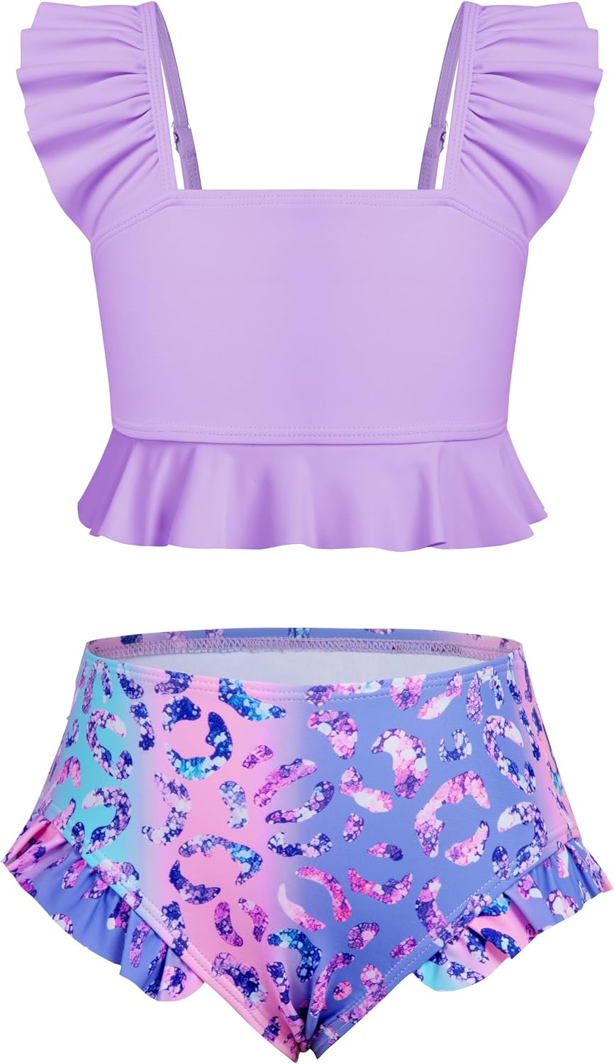 XiaoMoSha Girls Two Piece Swimsuits Ruffled Kid Bikini Sets Adjustable Straps Bathing Suits Toddler Beach Swimwear 3-12 Years
