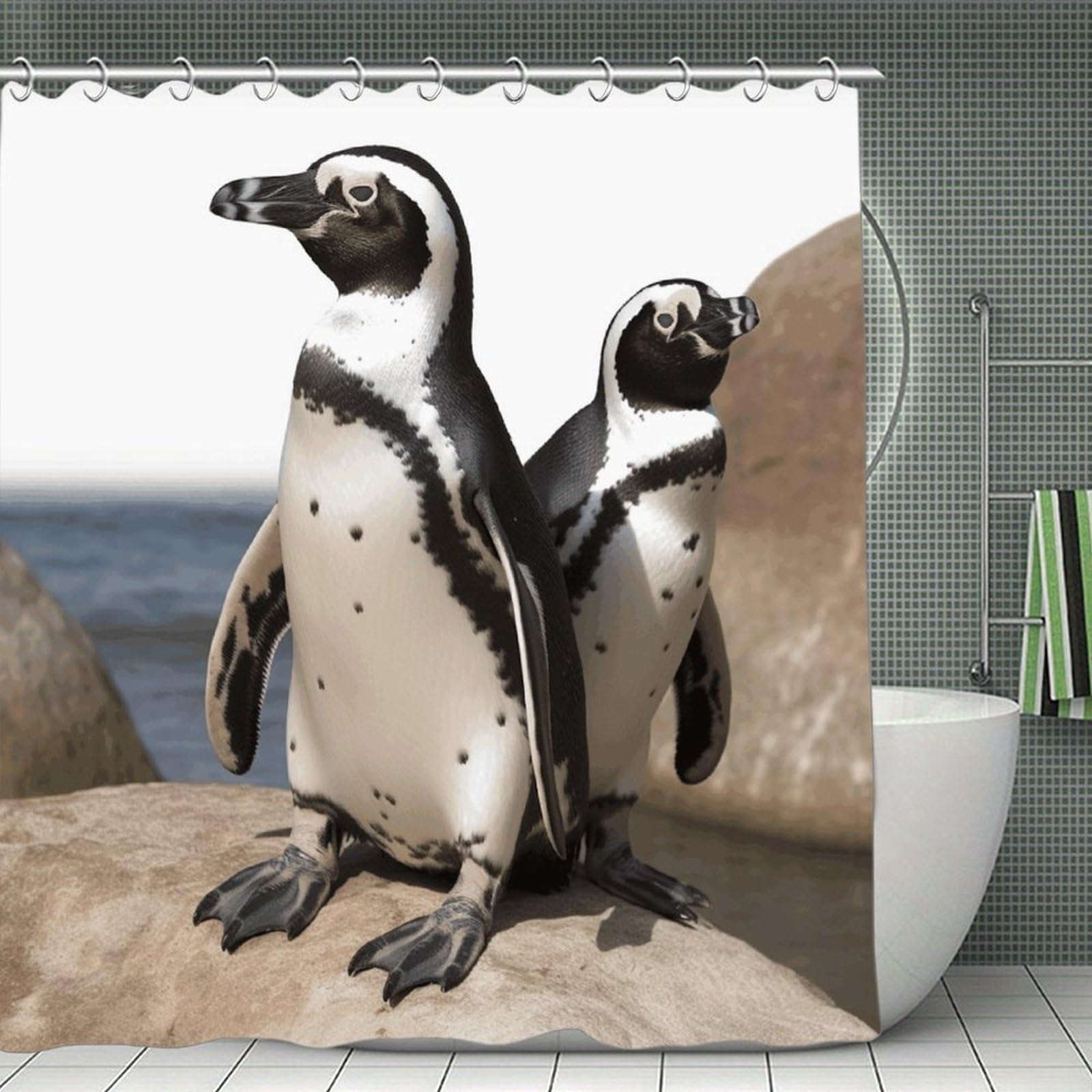 VstaDank African Penguin Shower Curtain 71x71 Heavy Duty Polyester Cloth Bath Curtain with Hooks Thick Waterproof Shower Liner Fun Magic Decorative Bathroom Curtains for Bathtub