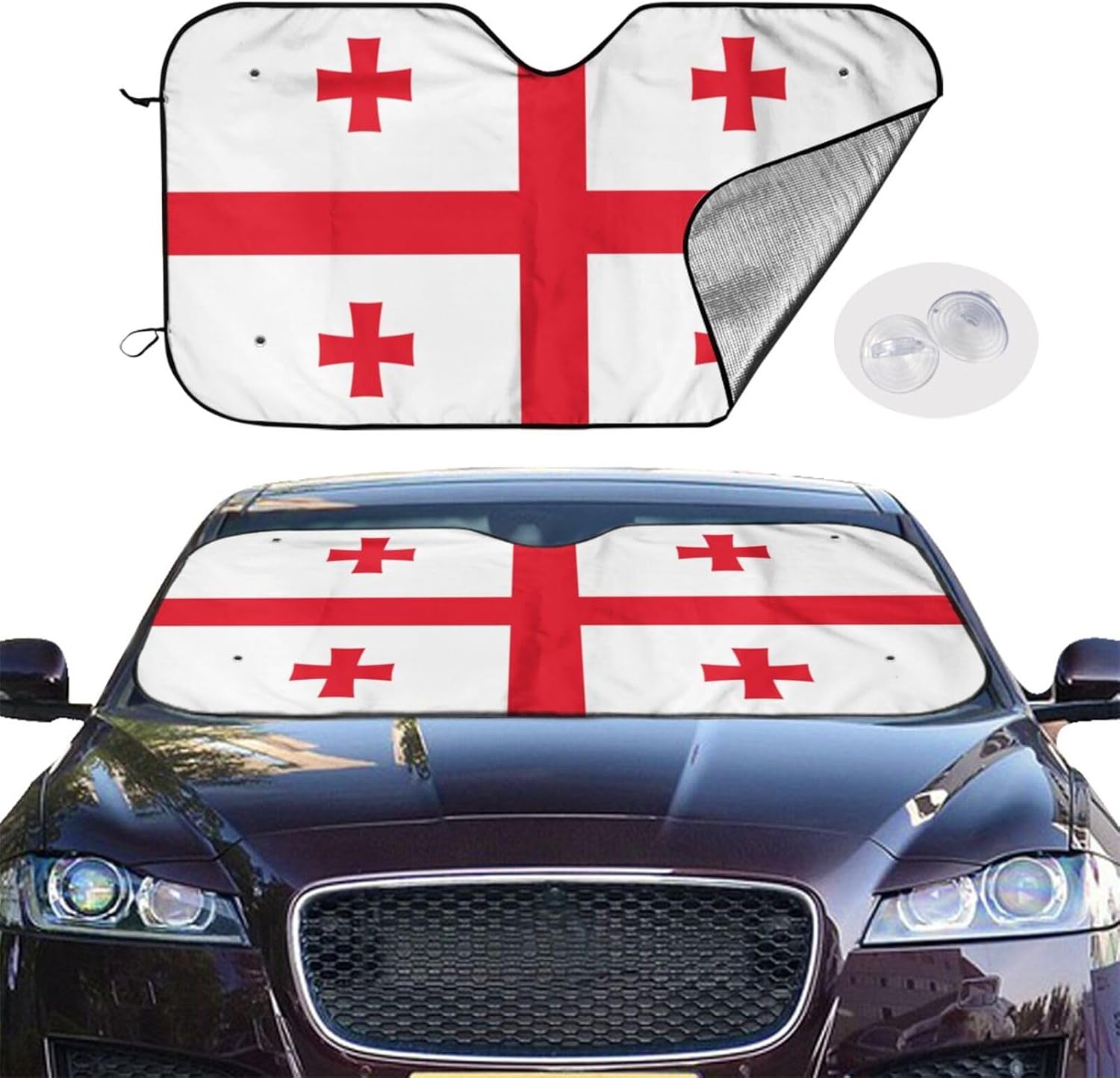 Flag of Georgia Print Foldable Car Windshield Sun Shade 55x30in image 2