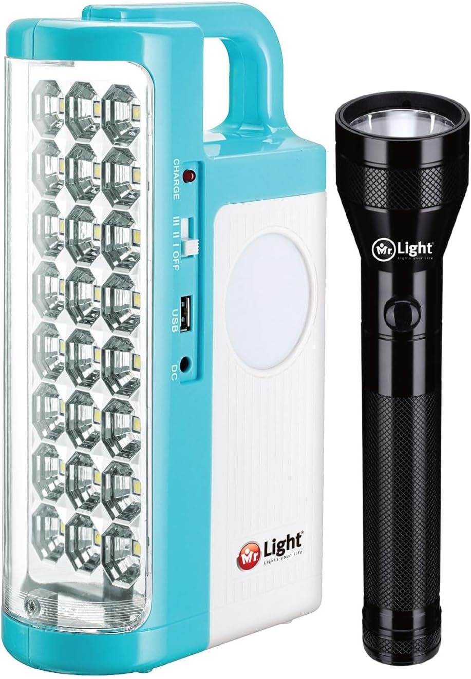 Mr. Light 2 In 1 Rechargeable Emergency Lantern and Torch 2 Sides Light, With Solar Charger Jack, High Brightness And Long Life, Working Time 5 To 12 Hours For Outdoor Camping - MR64
