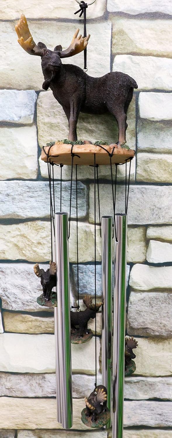 Ebros Rustic Woodlands Emperor Elk Moose Deer Wind Chime Family Decorative Wind Chime Outdoors Cabin Lodge Forest Garden Patio Noisemakers Figurine Statue