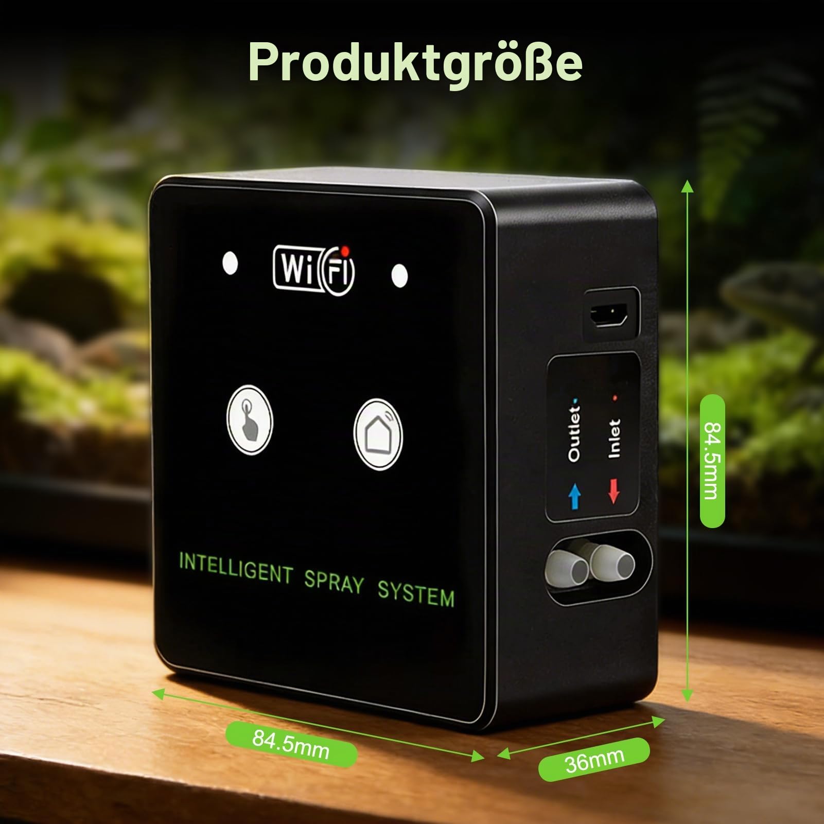 Intelligentes Nebelsystem, intelligentes 360° drehbares Terrarium-Sprühgerät mit WiFi und zeitgesteuerter Nebelkontrolle, intelligentes Terrarium-Nebelsystem (4 Düsen)