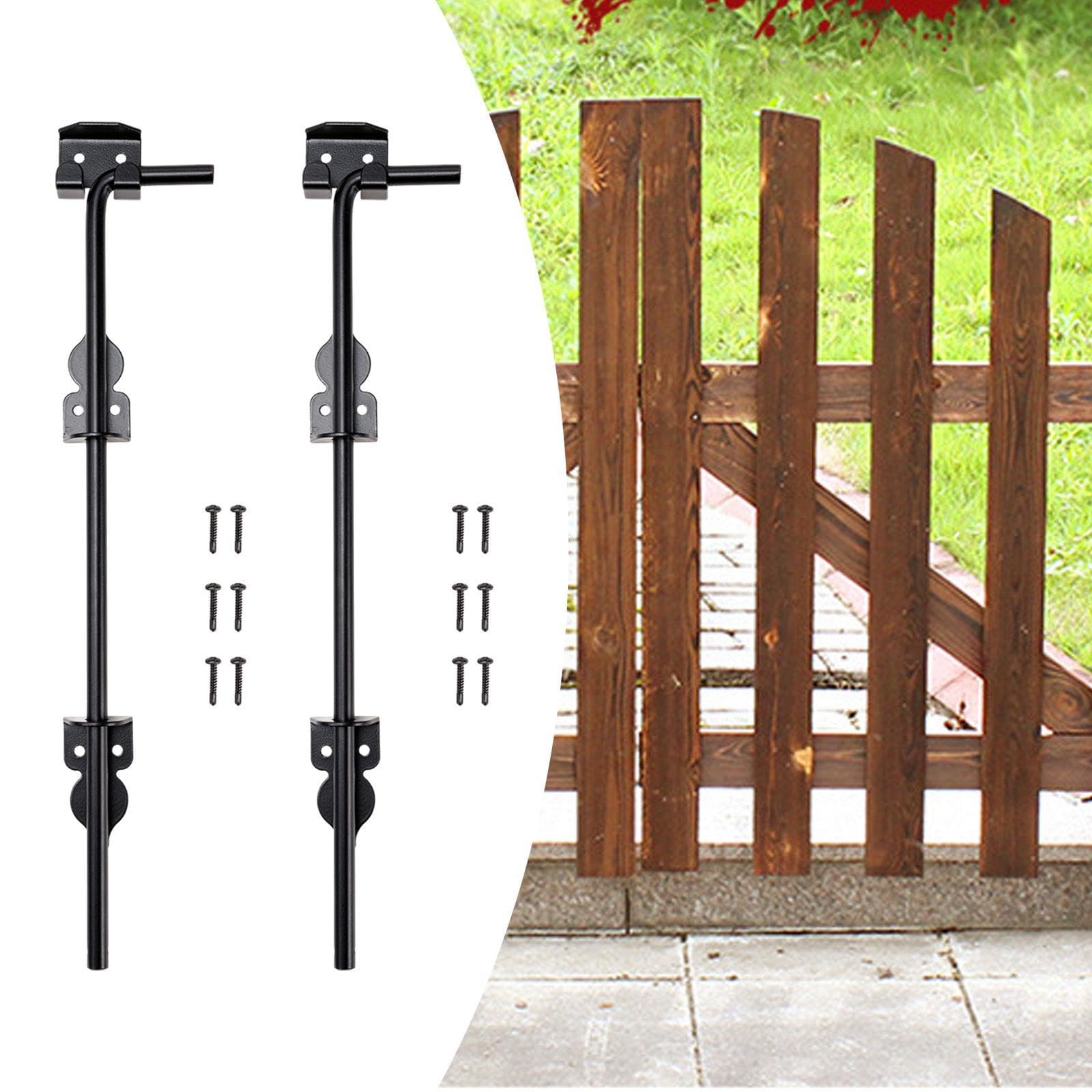 Gralara Pestillo de puerta de acero multifuncional de 46 cm, color negro, para portones, accesorios de suelo, 2 Piezas