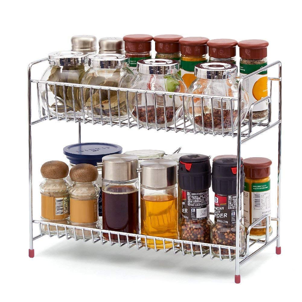 Plantex Stainless Steel 2-Tier Tiered Shelf Table Mount Kitchen Organizer/Spice Rack/Multipurpose Storage Stand/Racks for Kitchen (Chrome) (B07YFGXQB6) Amazon Price History, Amazon Price Tracker