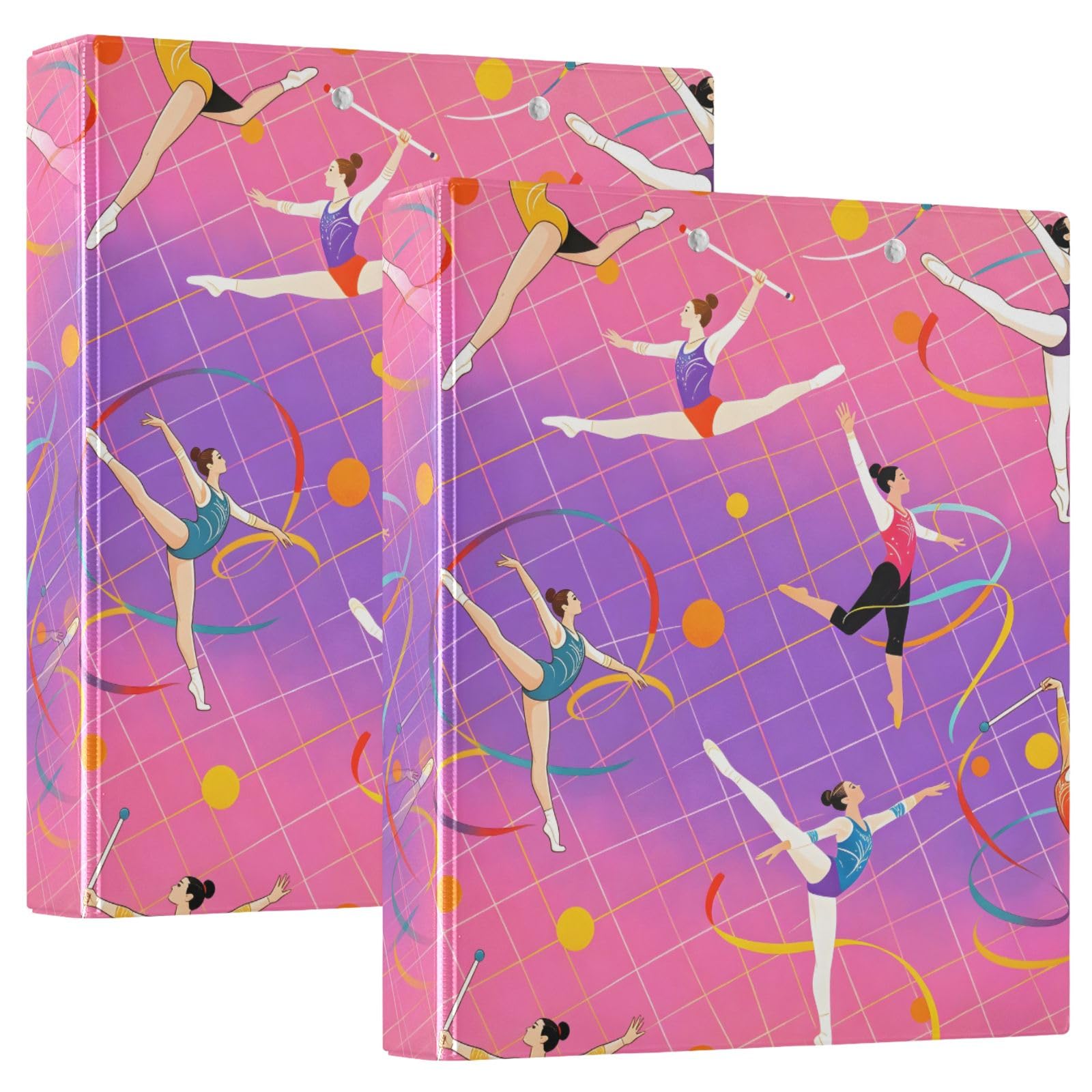 Raccoglitore a 3 anelli, motivo ginnastica ritmica, 3,8 cm, anelli rotondi per 200 fogli, 3 raccoglitori ad anelli con clip in metallo antiscivolo